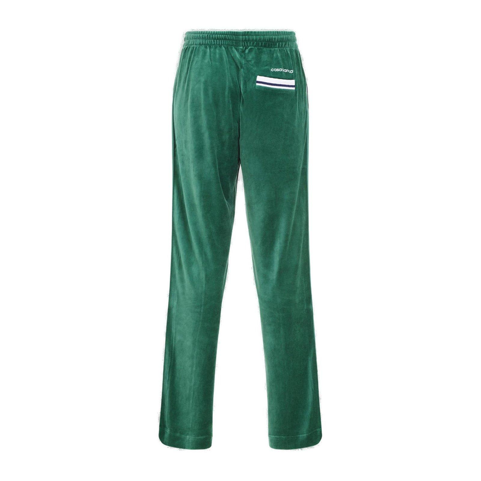 Shop Casablanca Logo Embroidered Velvet Jogging Pants In Green