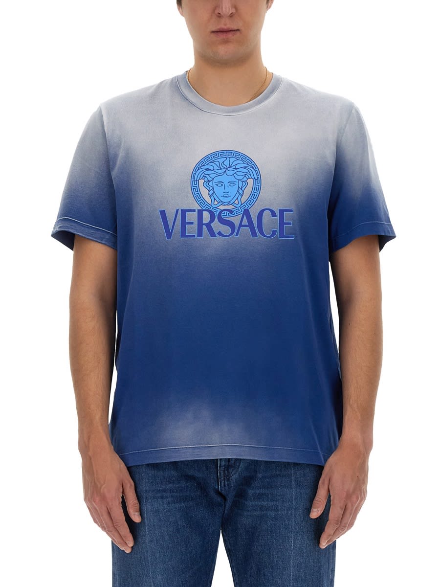 Versace T-shirt With Logo In Blue