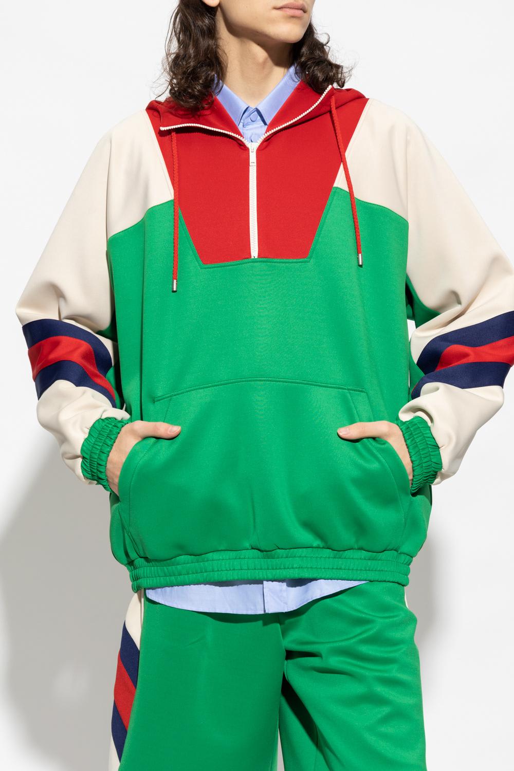 Gucci Color-block Half-zip Hooded Sweatshirt In Multicolour