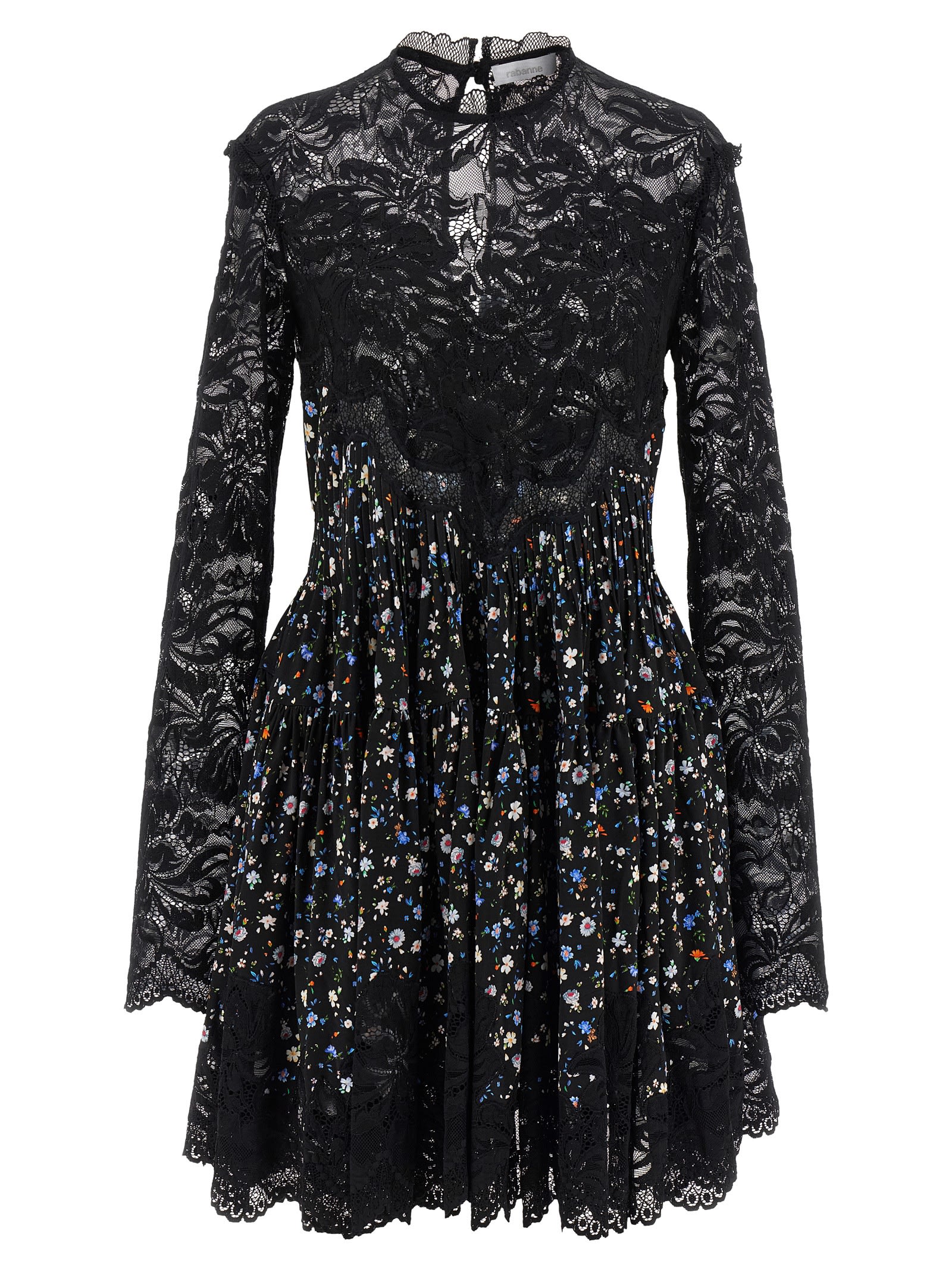 Rabanne Lace Floral Dress Keyhole Back In Black