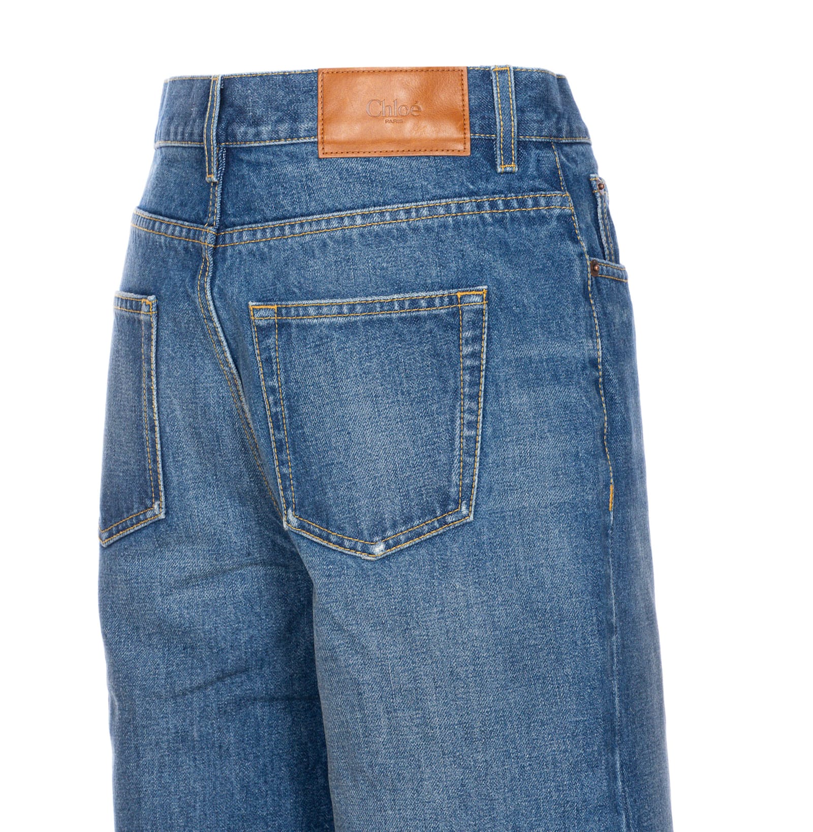 Chloé Blue High Waisted Jeans With Wide Leg And Logo Patch On The Rear In Denim Woman In Blue
