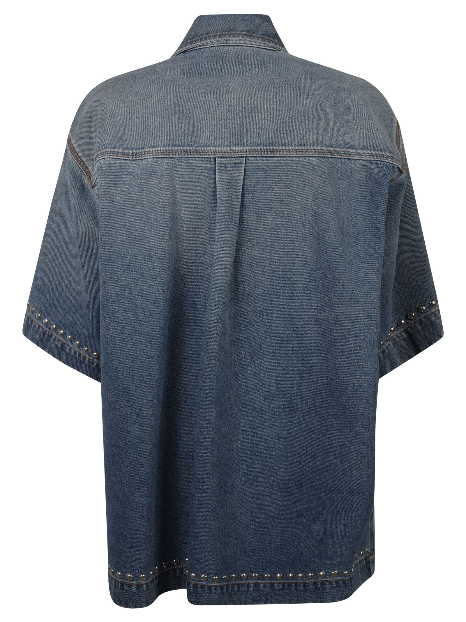 Shop Stella Mccartney Patched Pocket Studded Denim Shirt In Blue Denim