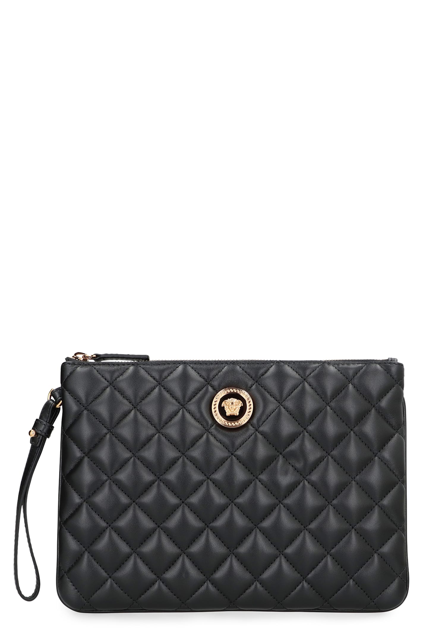 Versace Leather Flat Pouch In Black