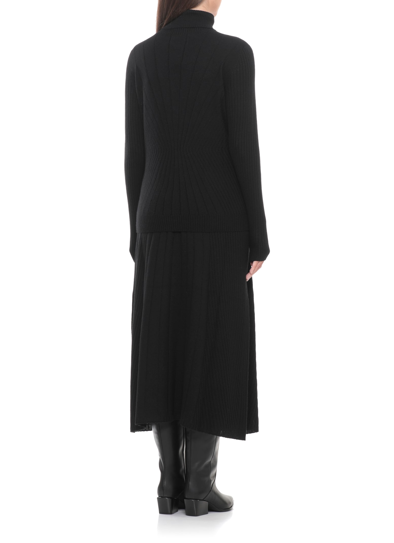 D Exterior High-neck Long-sleeves Sweater In Black