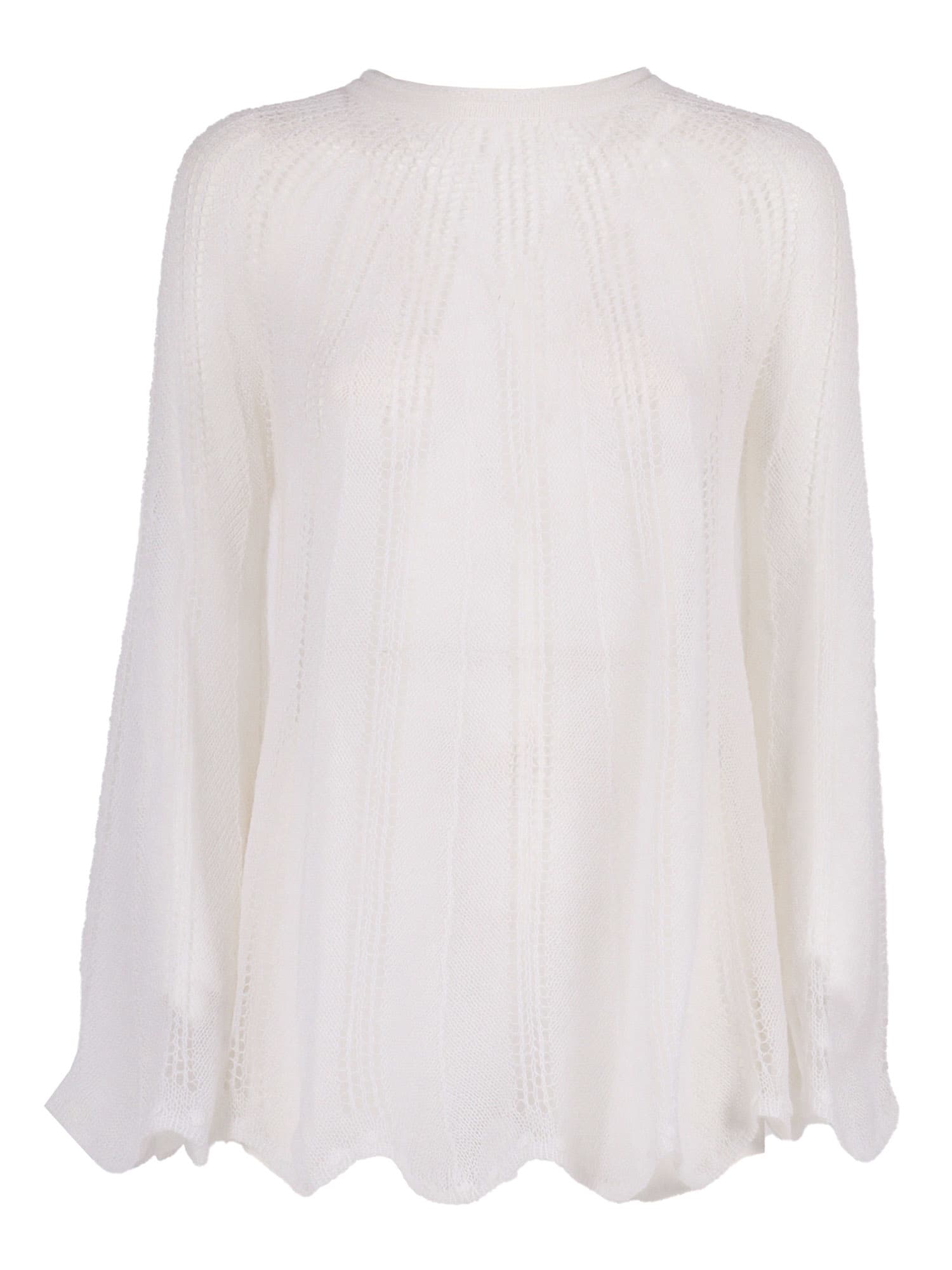 Forte Forte Pointelle Stitch Brushed Mohair Lace Sweater In White
