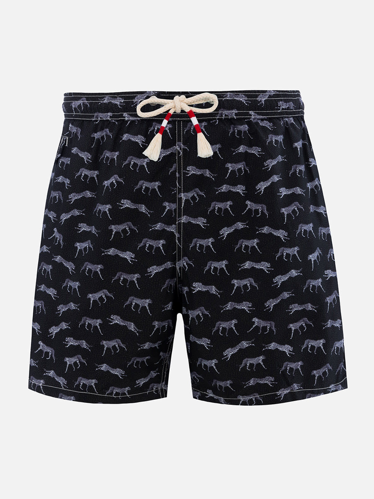 Mc2 Saint Barth Man Lightweight Fabric Swim-shorts Lighting 70 With Micro Cheeta Print In Black