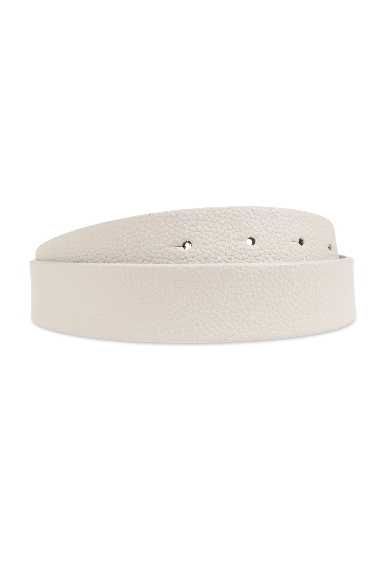 Emporio Armani Adjustable Logo Buckle Belt With Textured Finish In Beige