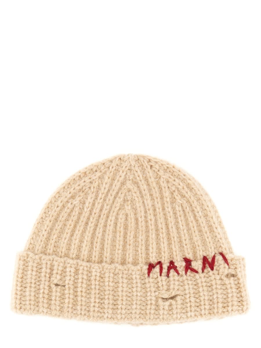 Shop Marni Beanie Hat In Beige