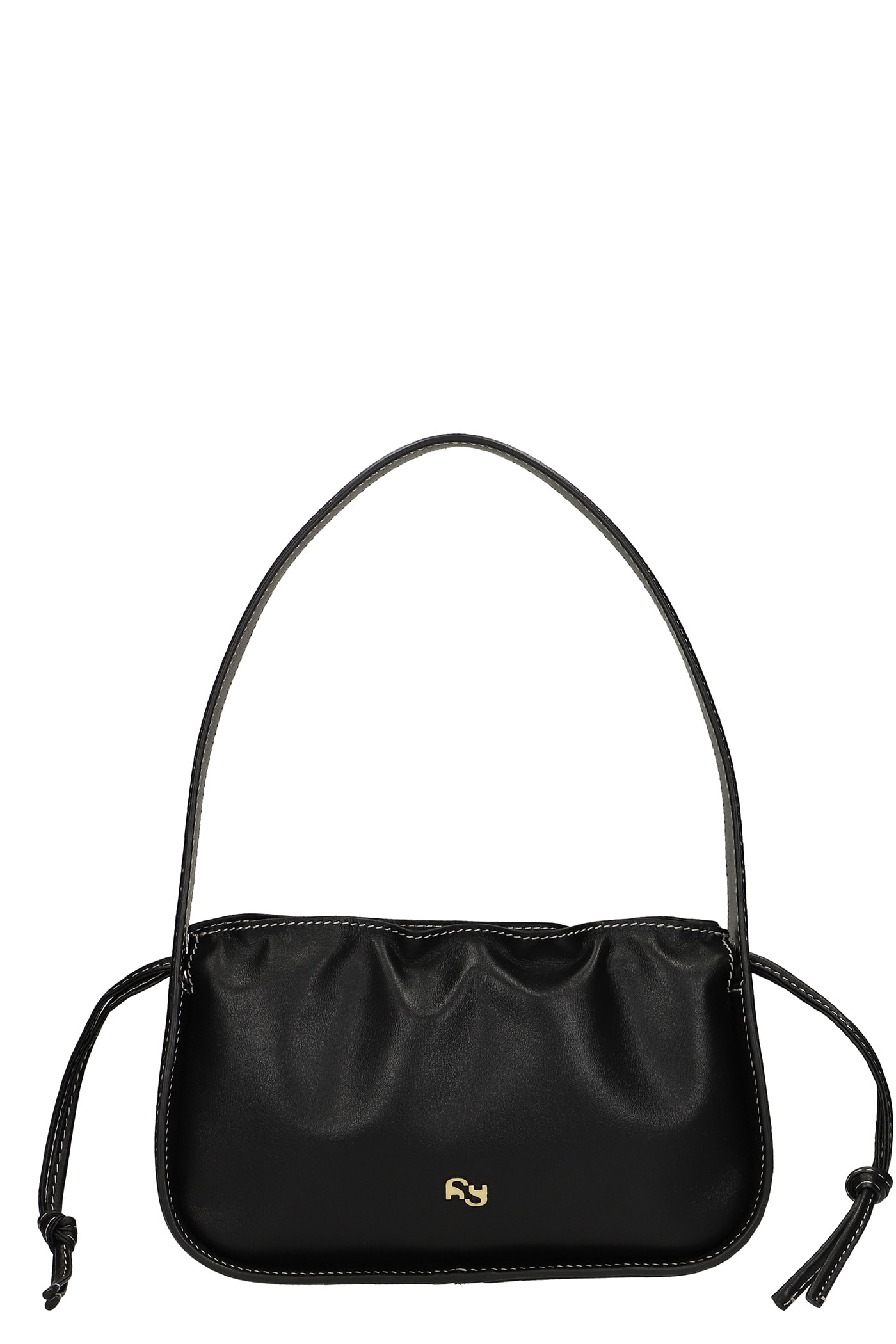 YUZEFI Mini Scrunch Shoulder Bag In Black Leather