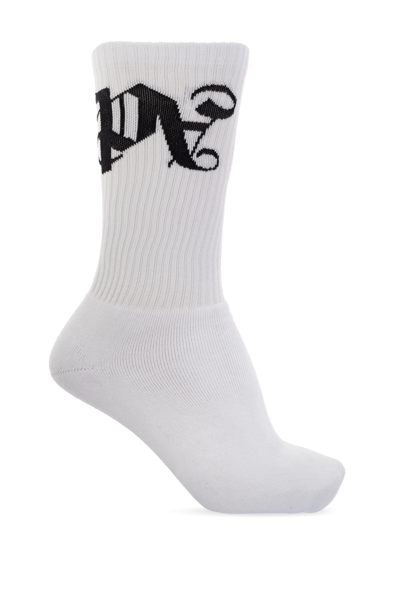 Shop Palm Angels Socks With Logo In Bianco