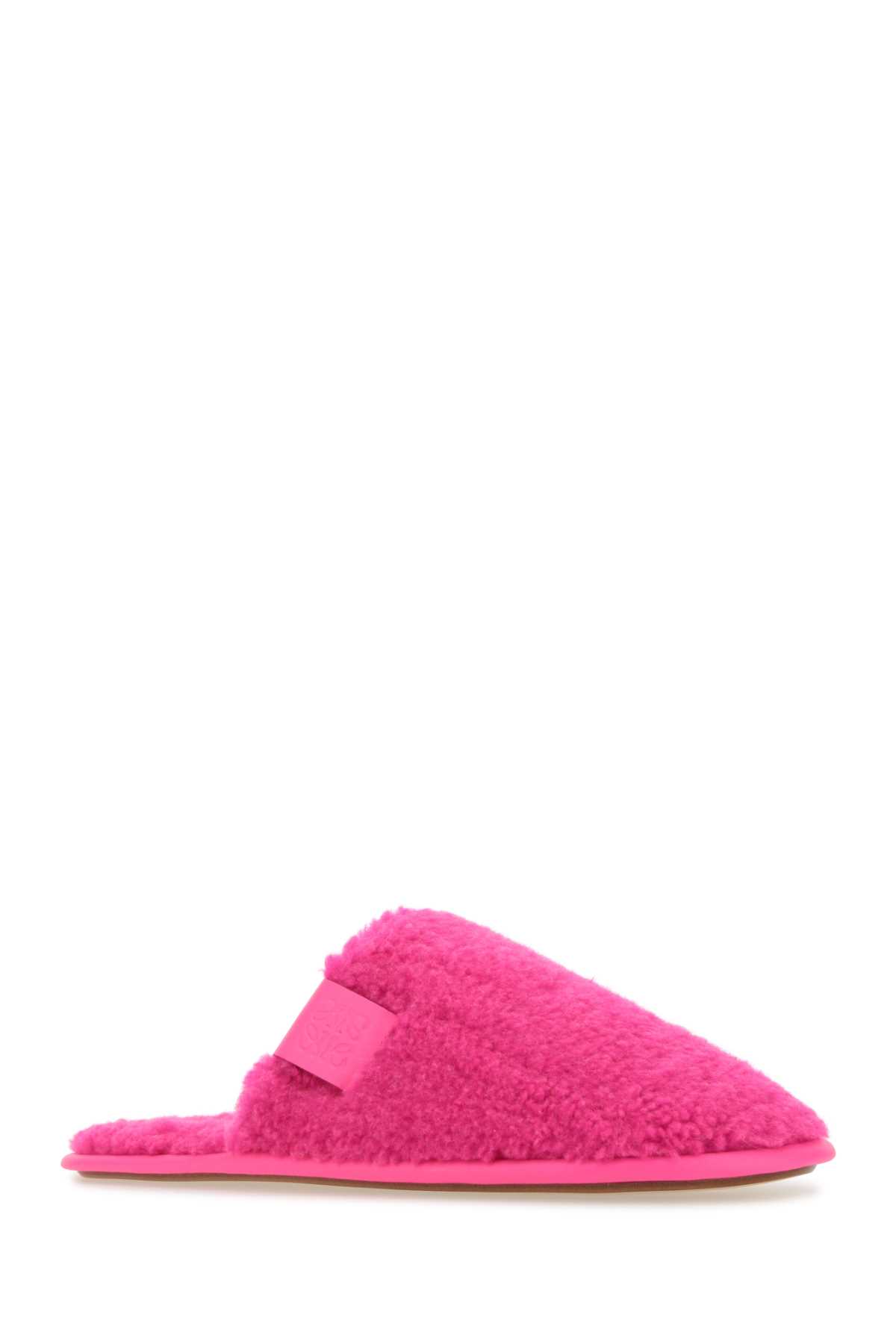 Shop Loewe Fluo Pink Pile Slippers In Neonpink