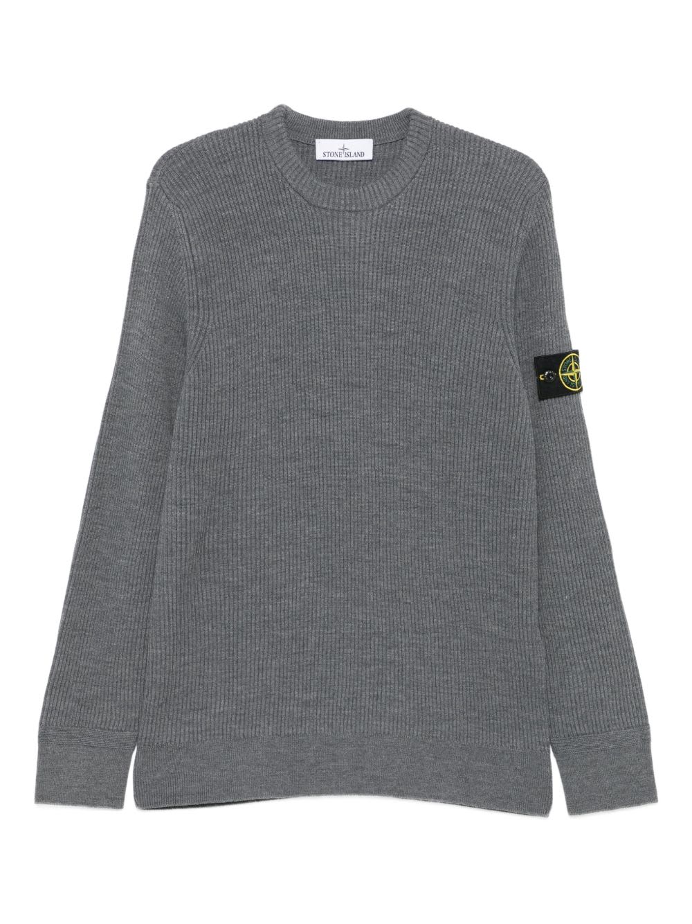 Stone Island Ribbed Sweater With Application In Gray