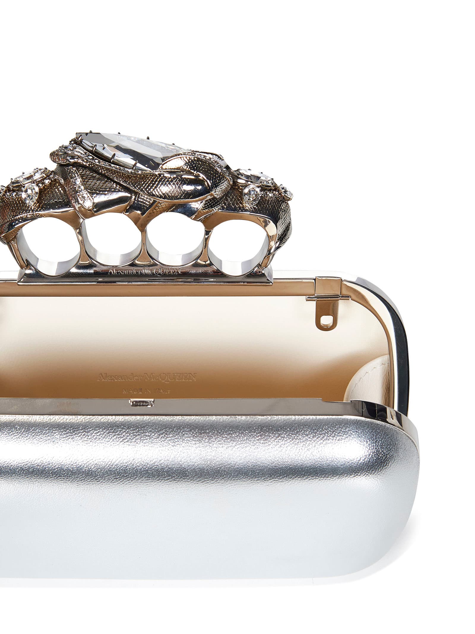 Shop Alexander Mcqueen Snake Knuckle Clutch In Silver