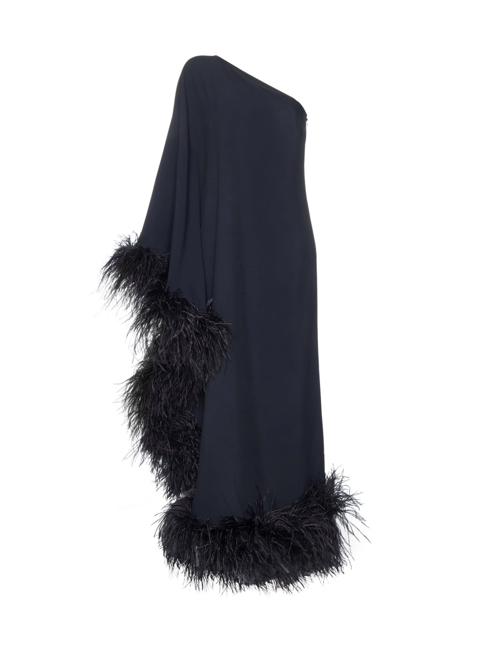 Taller Marmo Ubud One-shoulder Feather-trimmed Crepe Maxi Dress In Nero