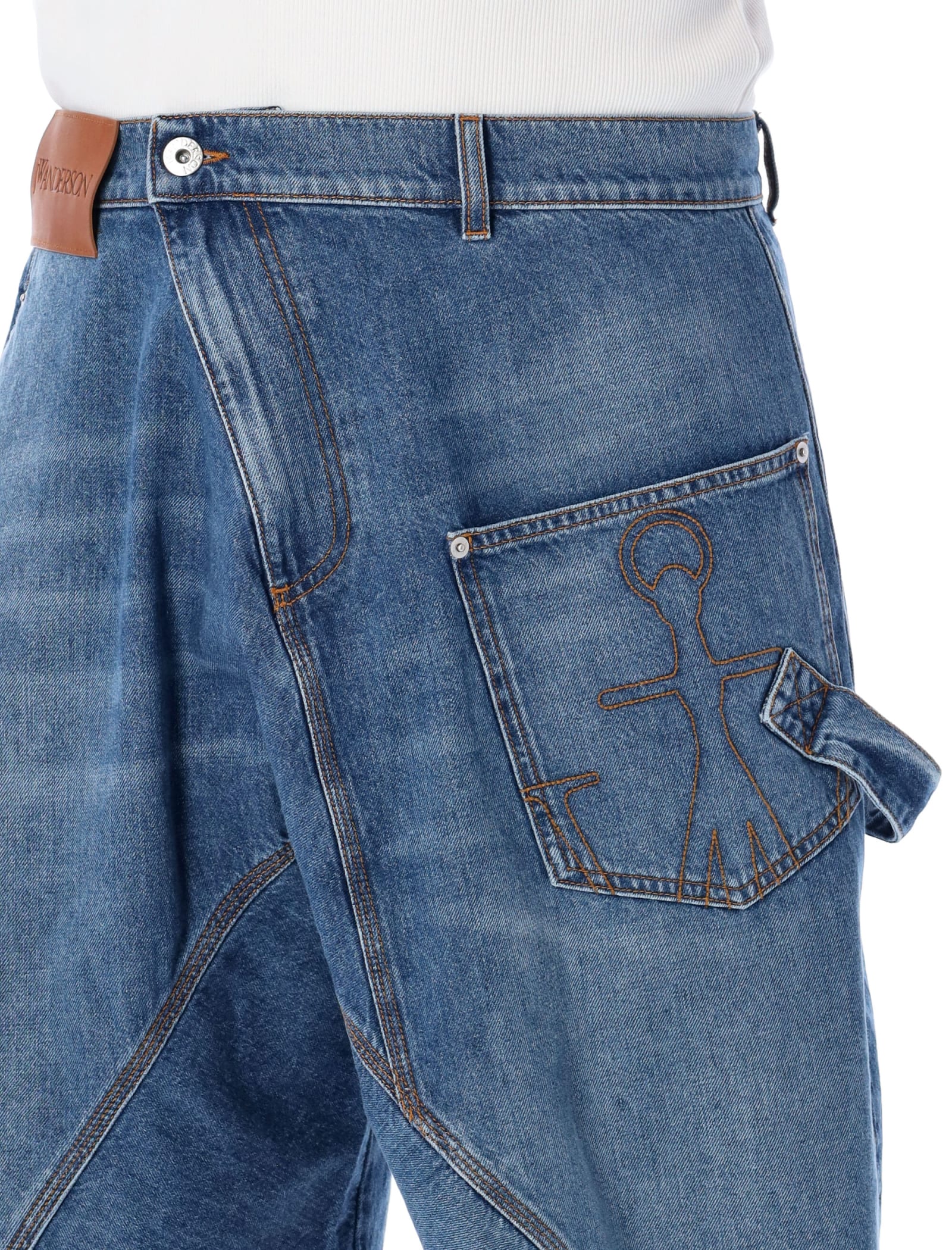 Shop Jw Anderson Twisted Workwear Denim Shorts In Light Blue