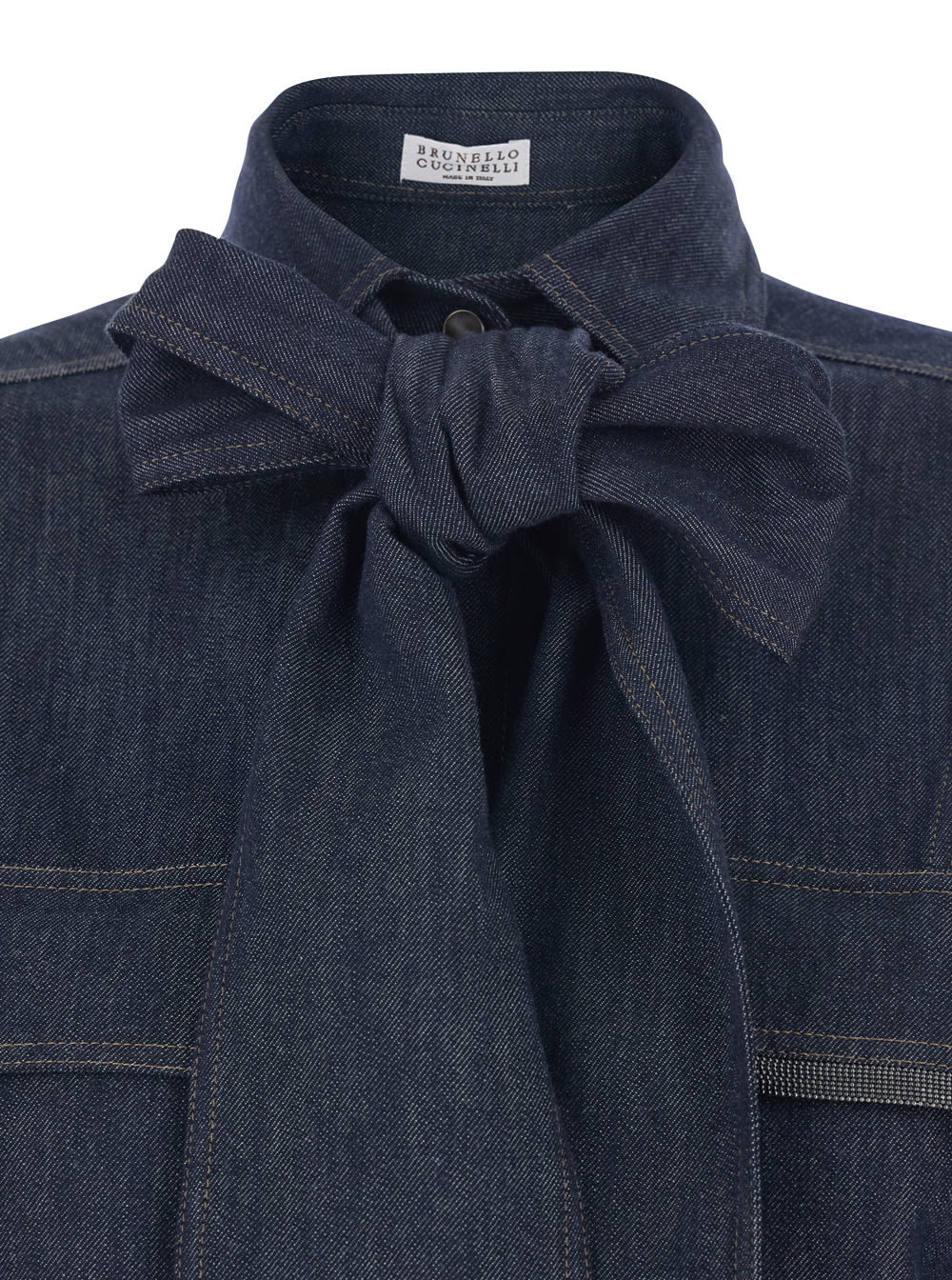 Brunello Cucinelli Blue Shirt With Bow Detail And Button Closure In Denim Woman In Blue