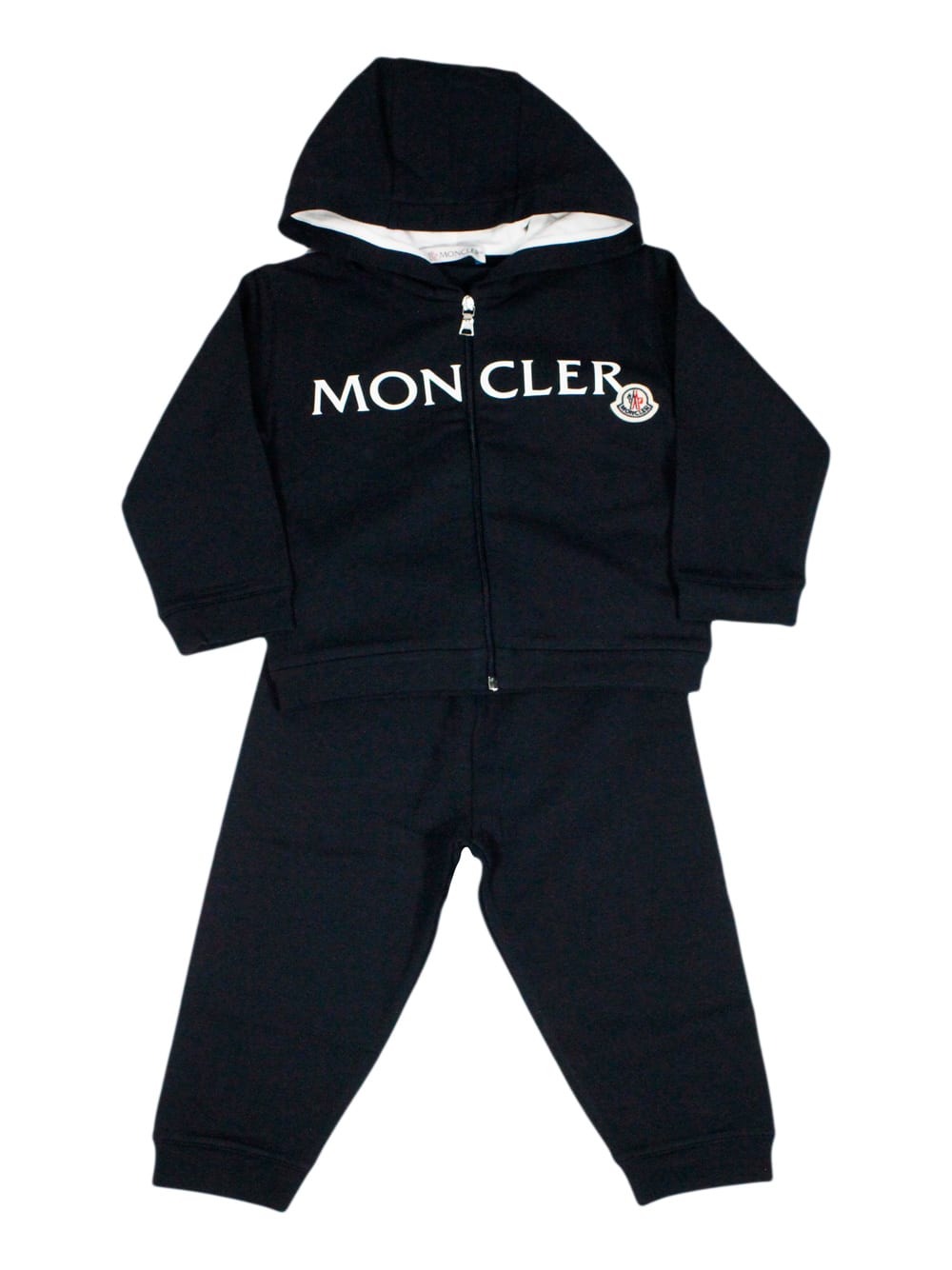 Shop Moncler Complete With Zip-up Sweatshirt With Long-sleeved Hood In Fine Cotton And Trousers With Elastic Wais In Blu