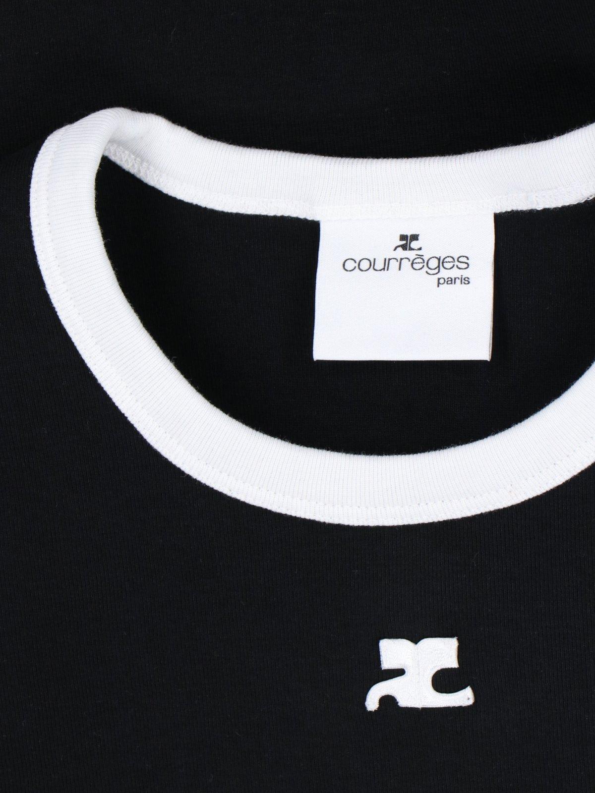 Shop Courrèges Logo Embroidered Crewneck T-shirt In Black