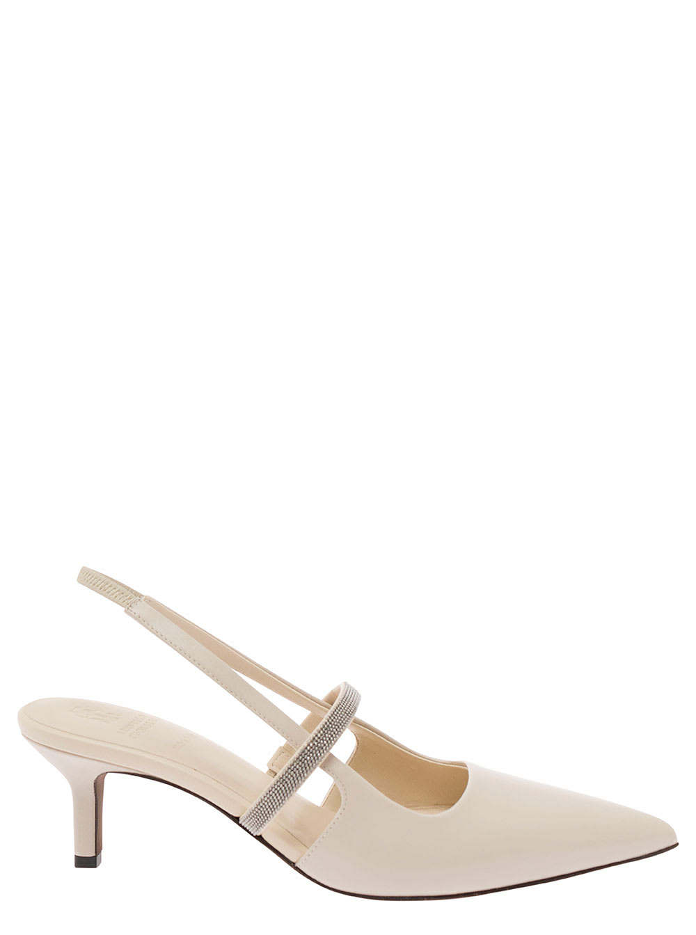 Slingback Pumps With Monile Strap In Leather
