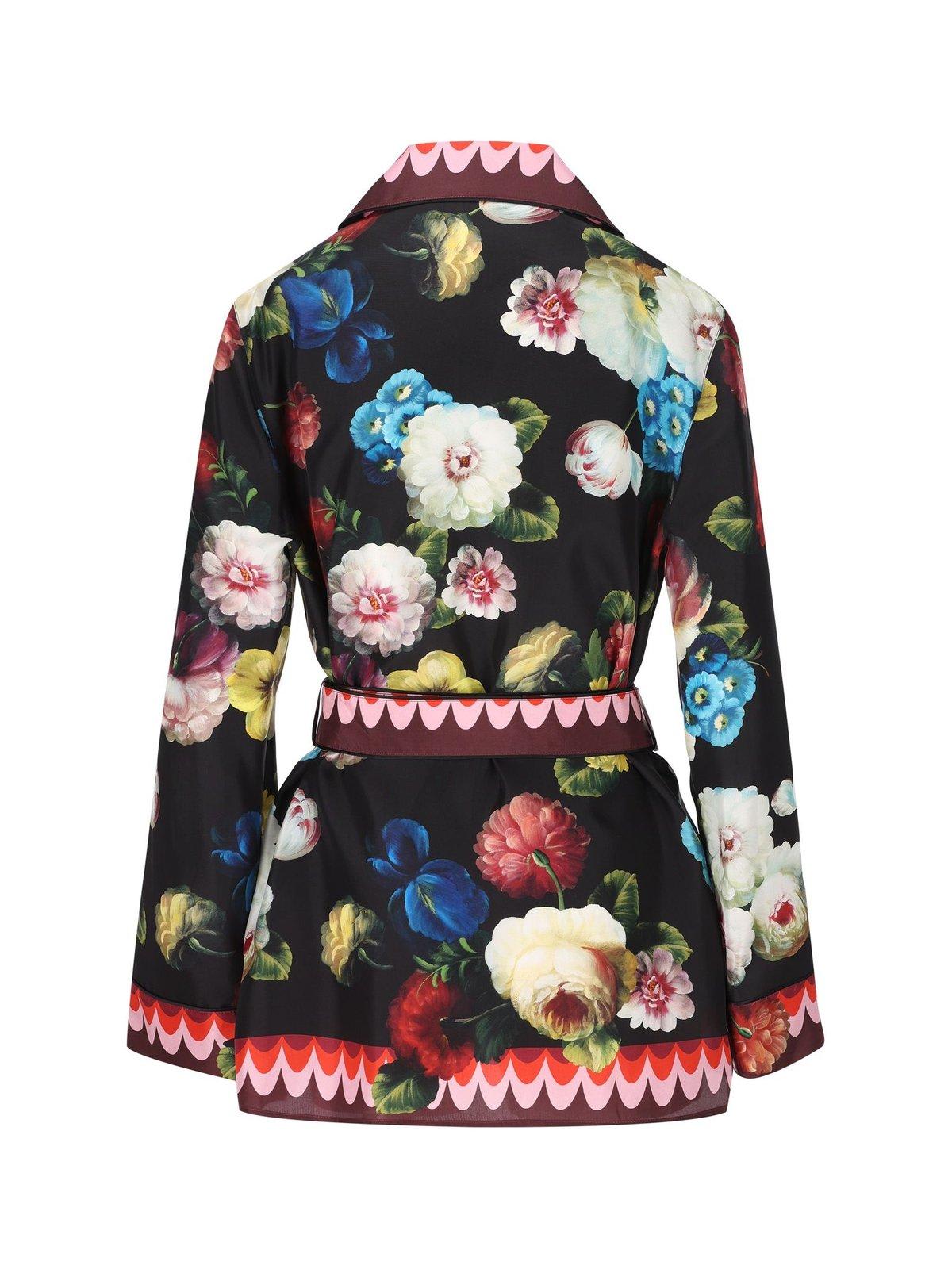 Shop Dolce & Gabbana Floral Printed Belted Shirt In Black