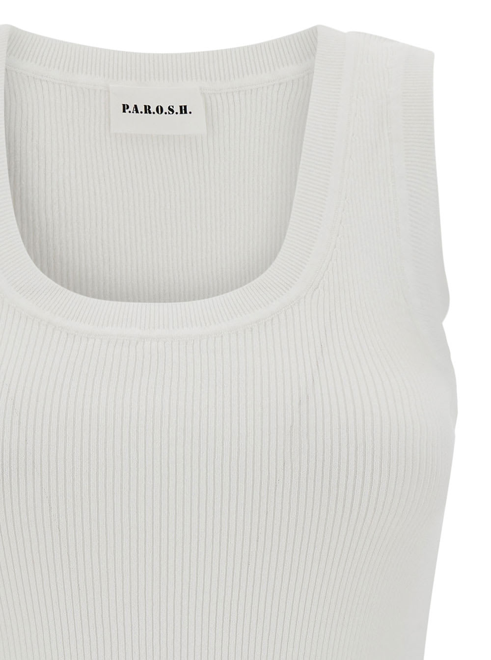 Shop P.a.r.o.s.h White Ribbed Tank Top With U Neckline In Cotton Blend Woman
