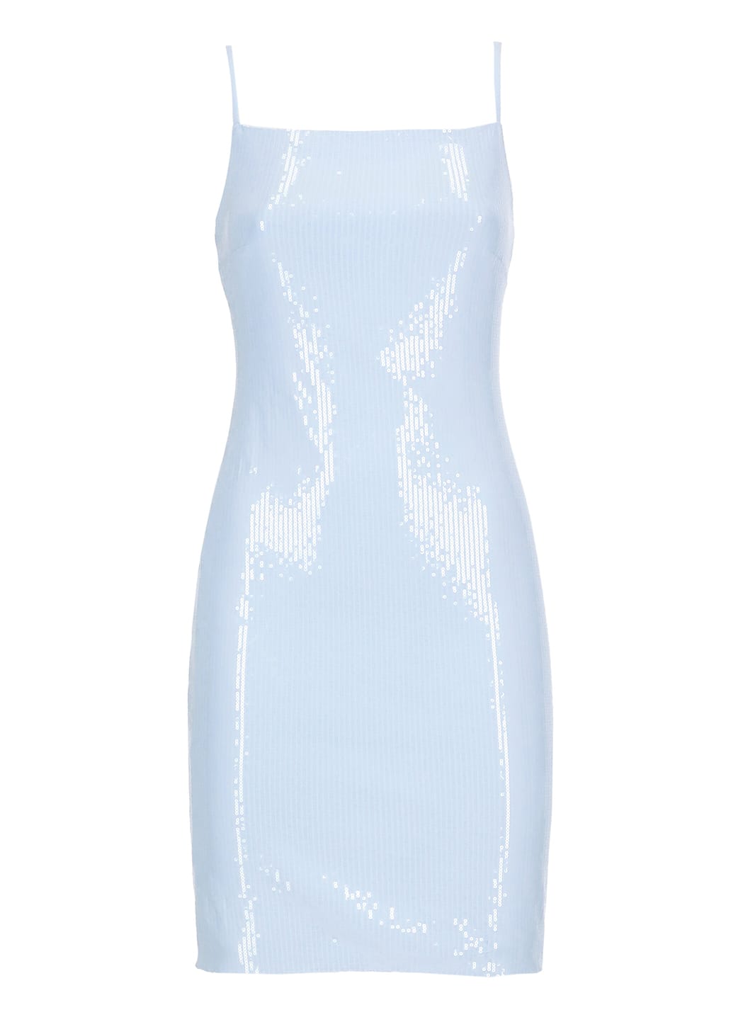 Mini Light Blue Dress With Sequins In Stretch Fabric Woman