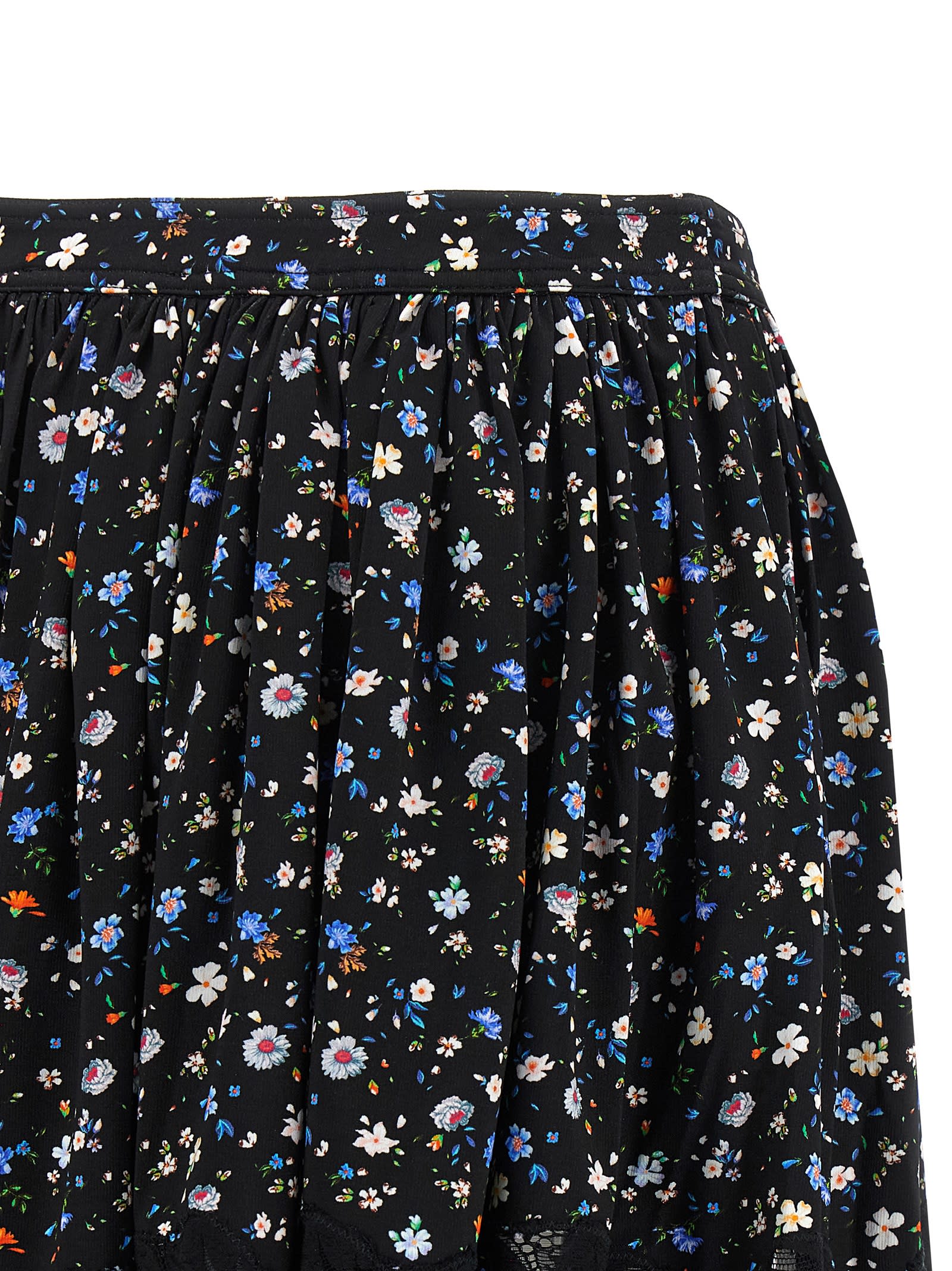 Rabanne Lace Floral Skirt Elastic Waistband In Black