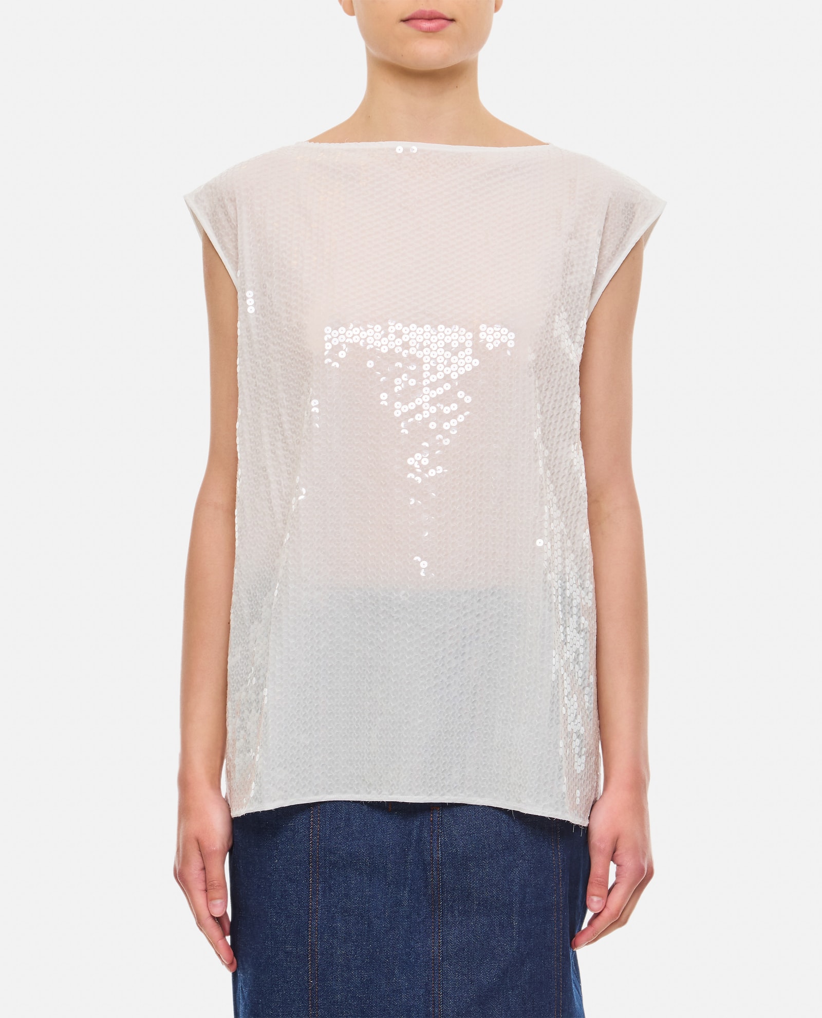 Junya Watanabe Embroidered Sequins Top In White