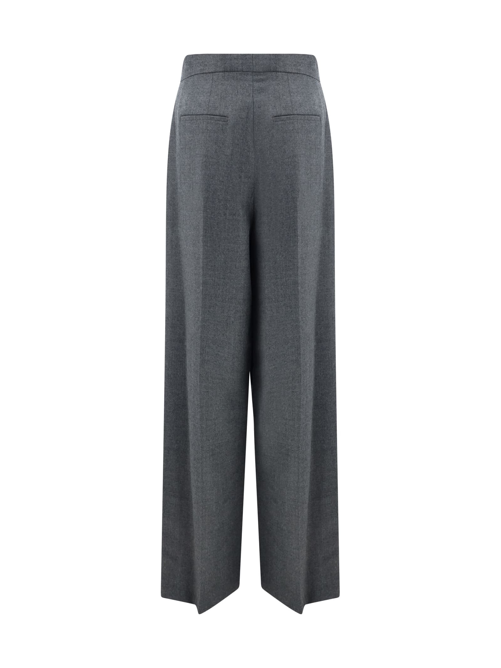 Fendi Wide Leg Wool Pants In Light Grey Melange