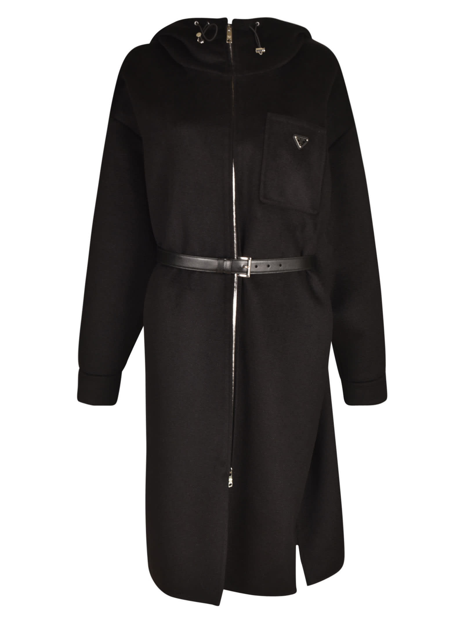 Prada Belted Zip Coat In Black