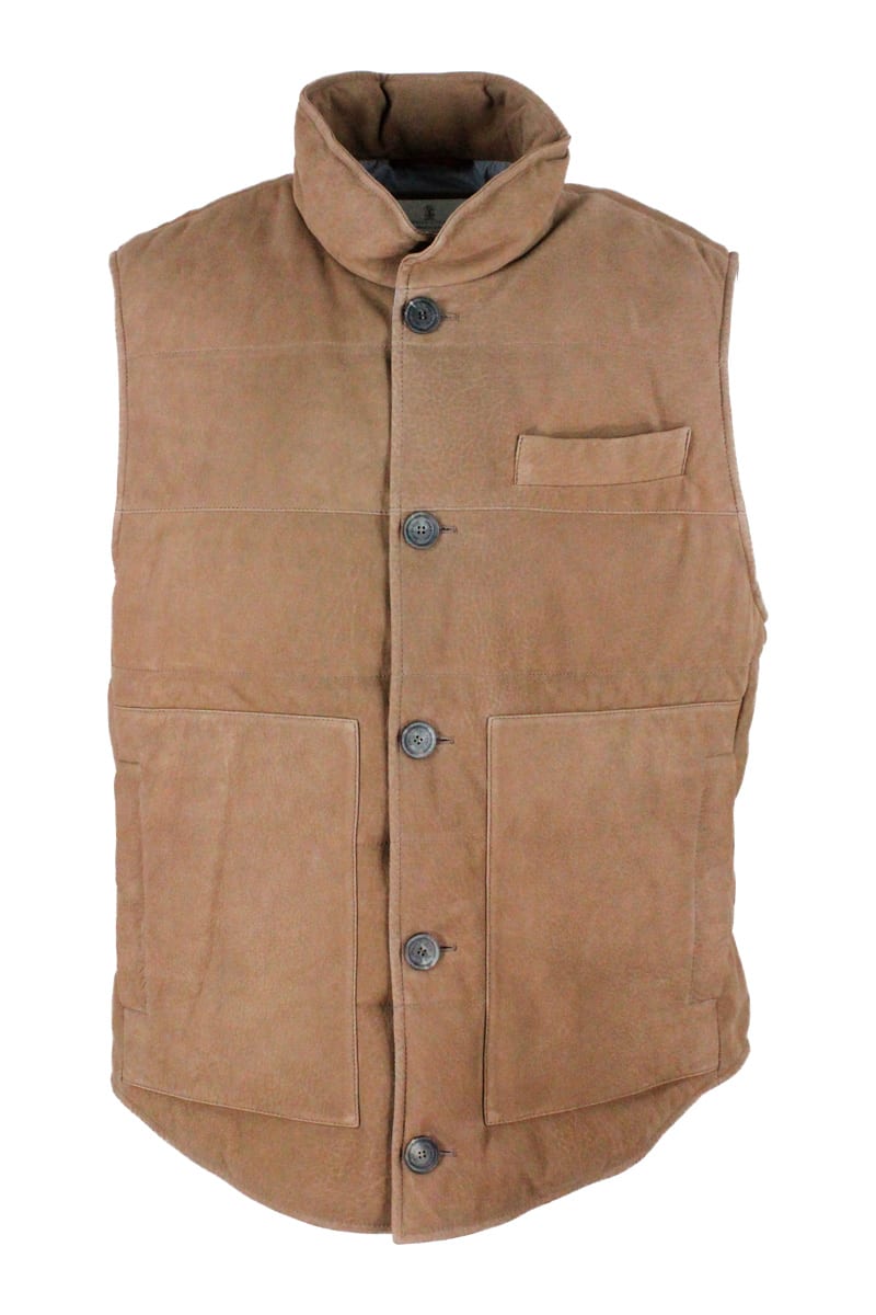 Brunello Cucinelli Nubuck Leather Vest Padded With Real Goose Down