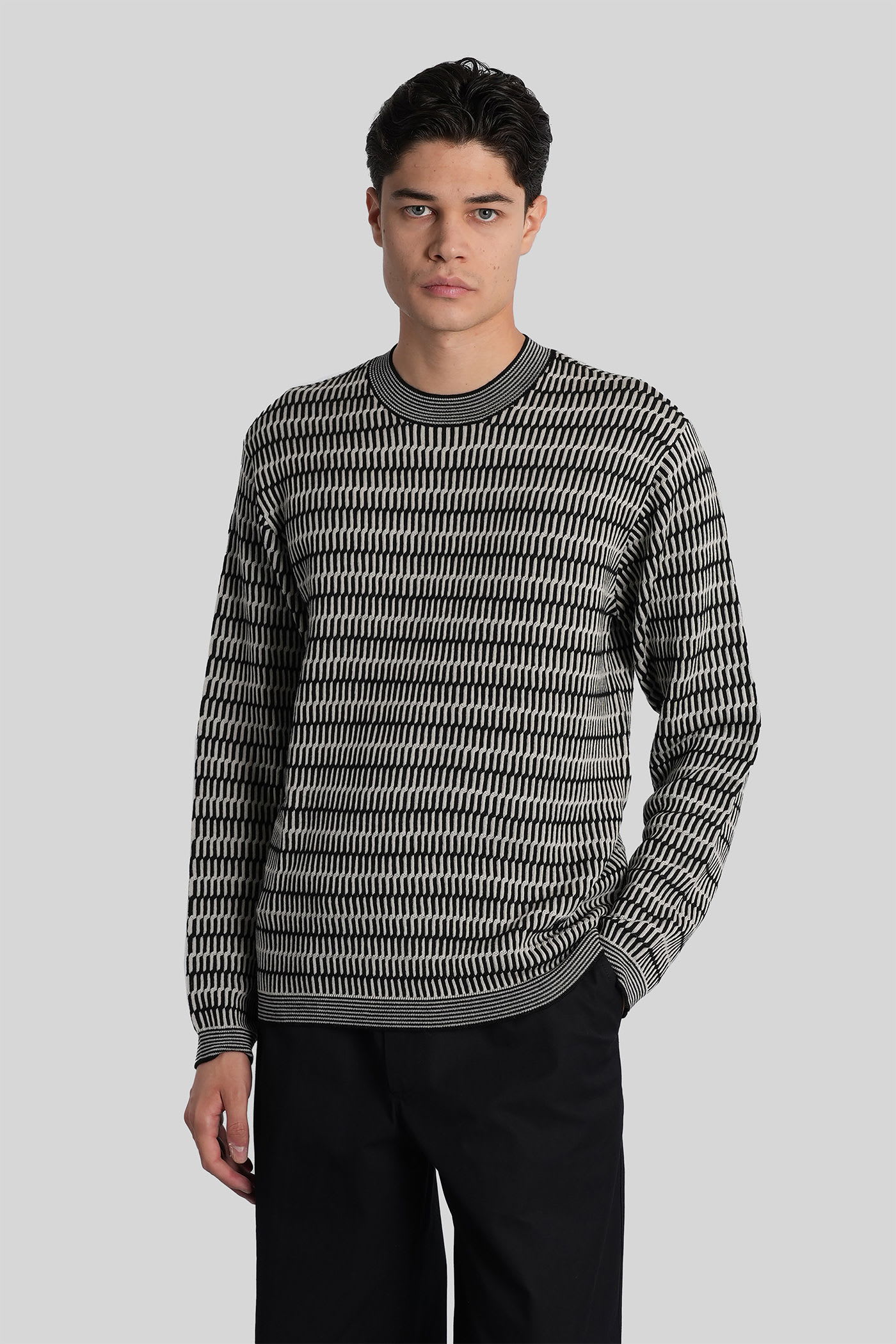 Emporio Armani Eagles Motif Jacquard Wool Sweater In Gray