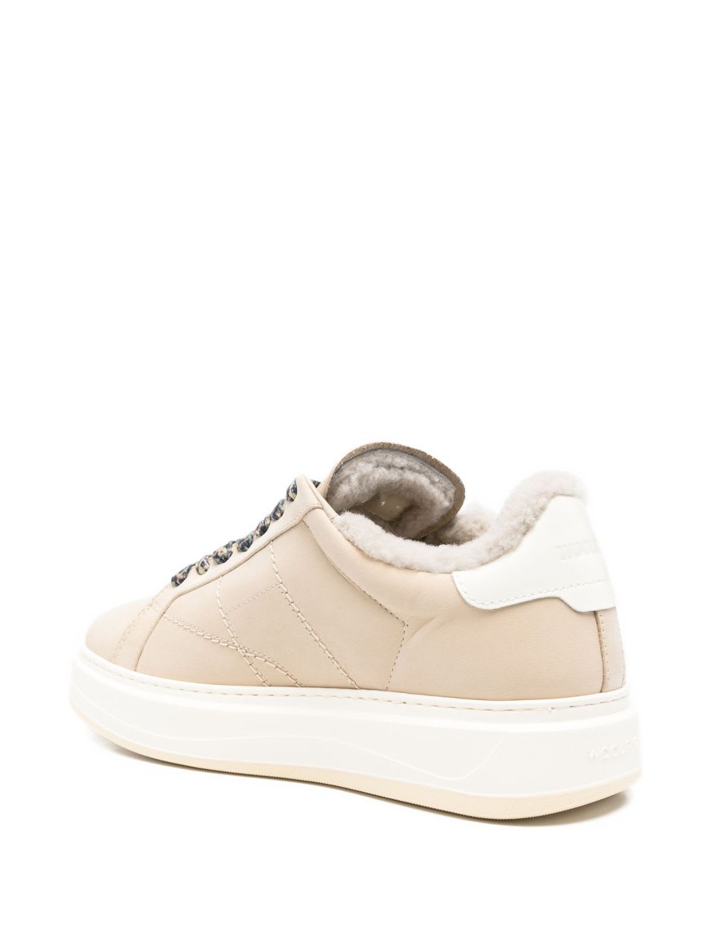 Woolrich Leather Platform Sneakers With Contrast Panel In Neutral