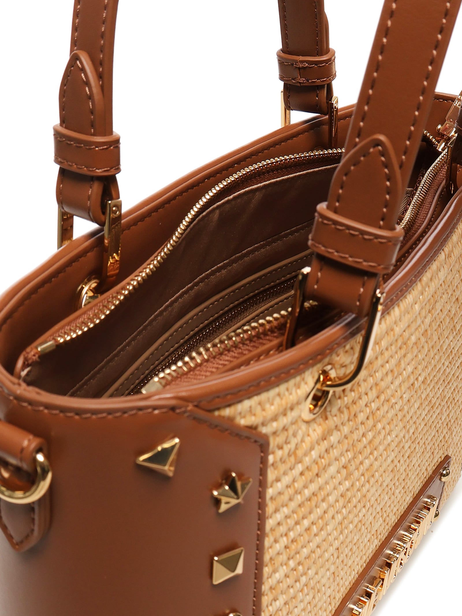 Love Moschino Raffia Tote Bag With Studs