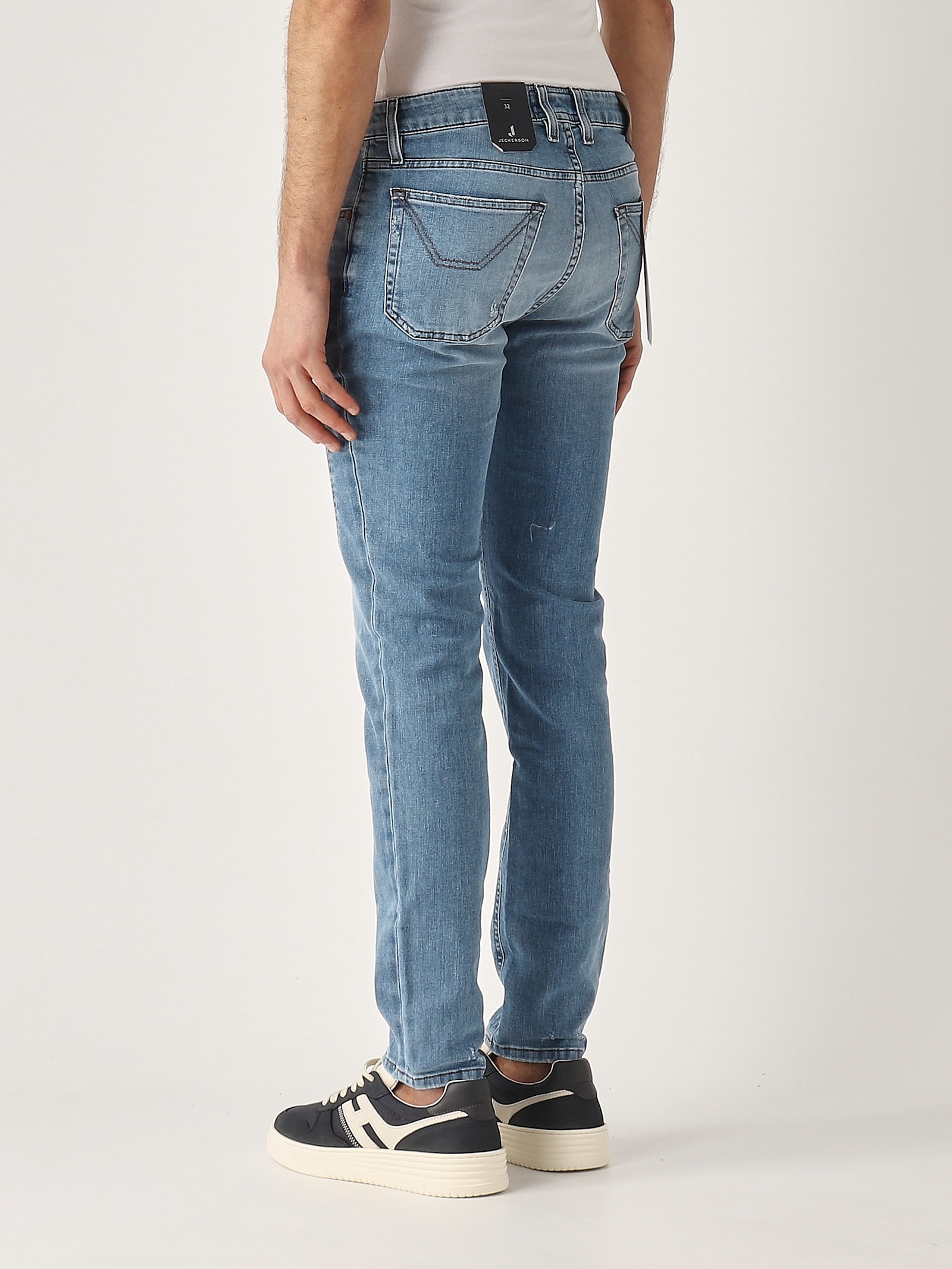 Jeckerson James 5 Tasche Con Toppa Skinny Fit Con Rotture Tri Blend Comfort oz 8 3/4 Jeans In Blue