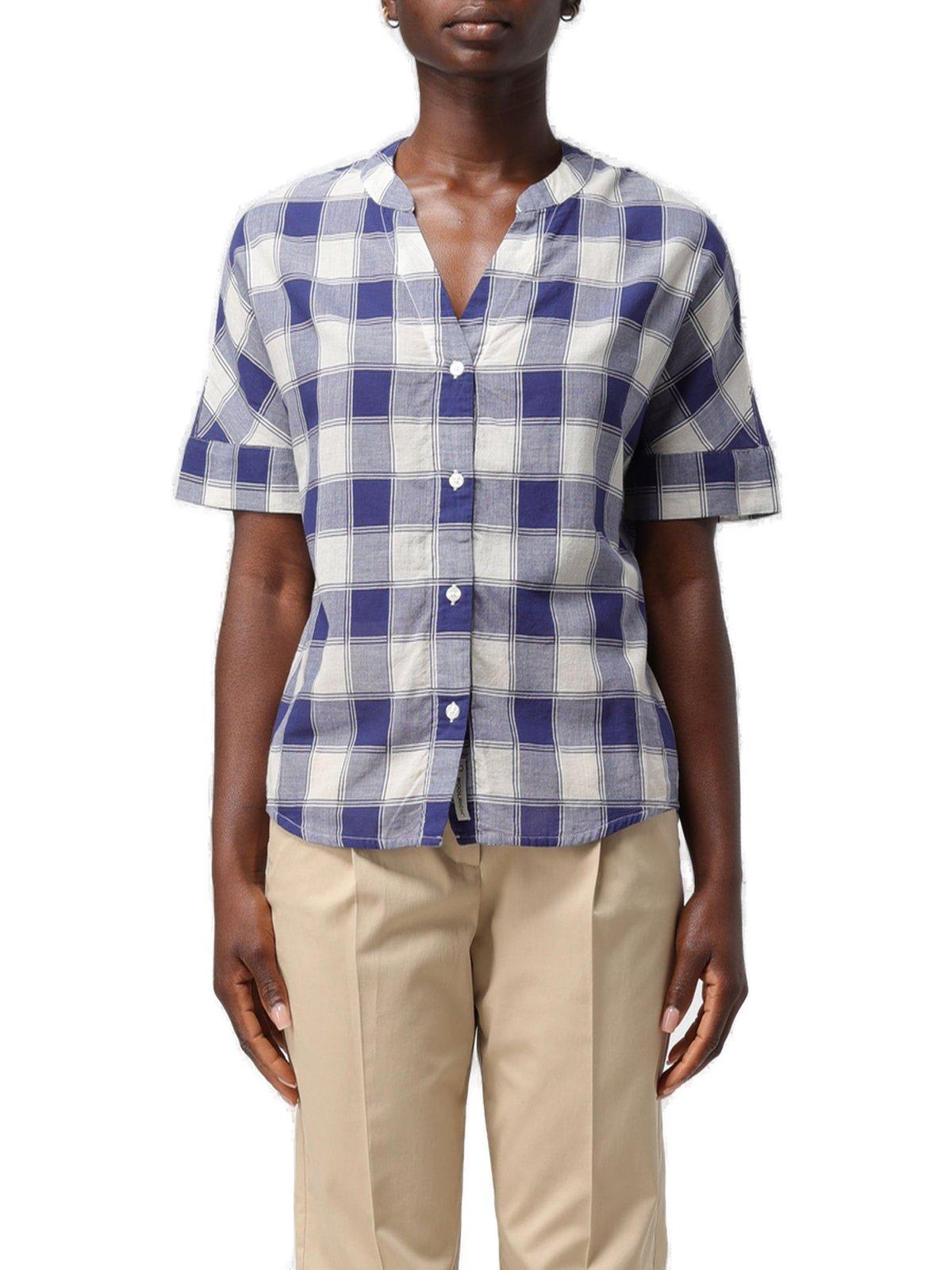 Checked V-neck Short-sleeved Shirt Woolrich