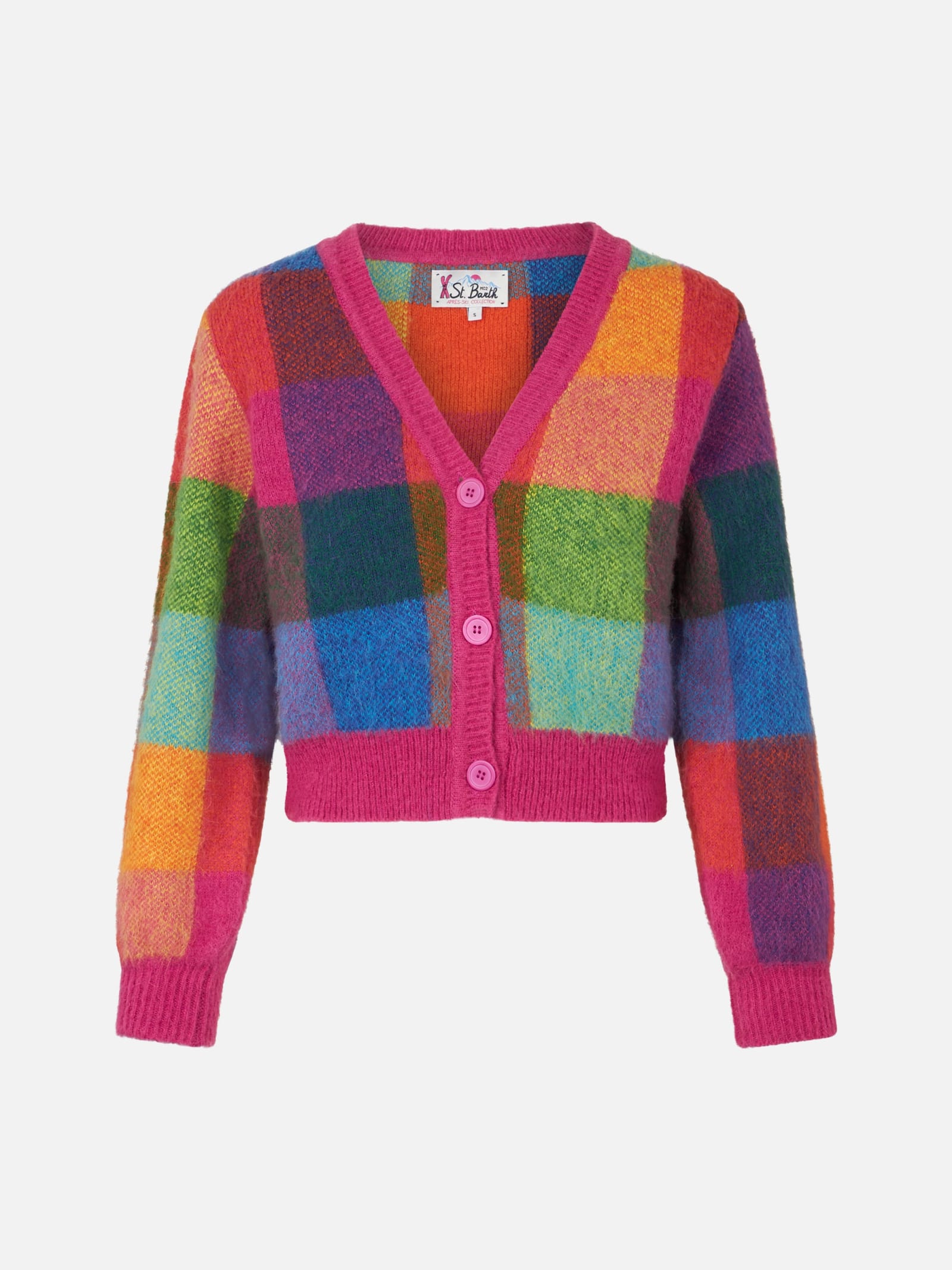 Shop Mc2 Saint Barth Woman Brushed Cropped Cardigan With Puff Sleeves In Multicolor