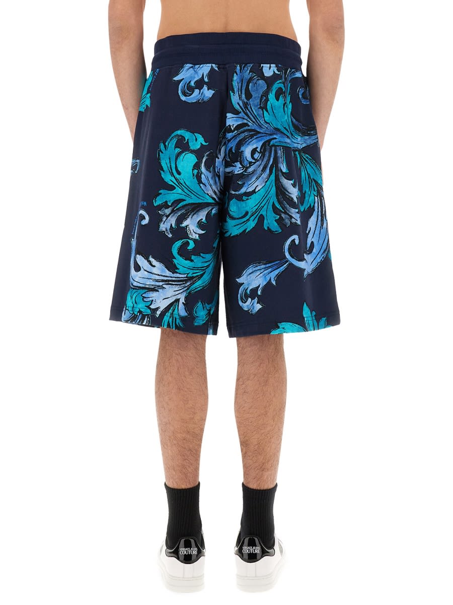 Shop Versace Jeans Couture Sports Shorts Outline Baroque In Blue