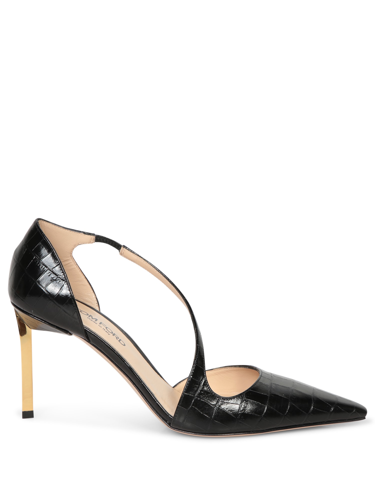 Shop Tom Ford 85mm Crocco Black Gold Heeled Shoes