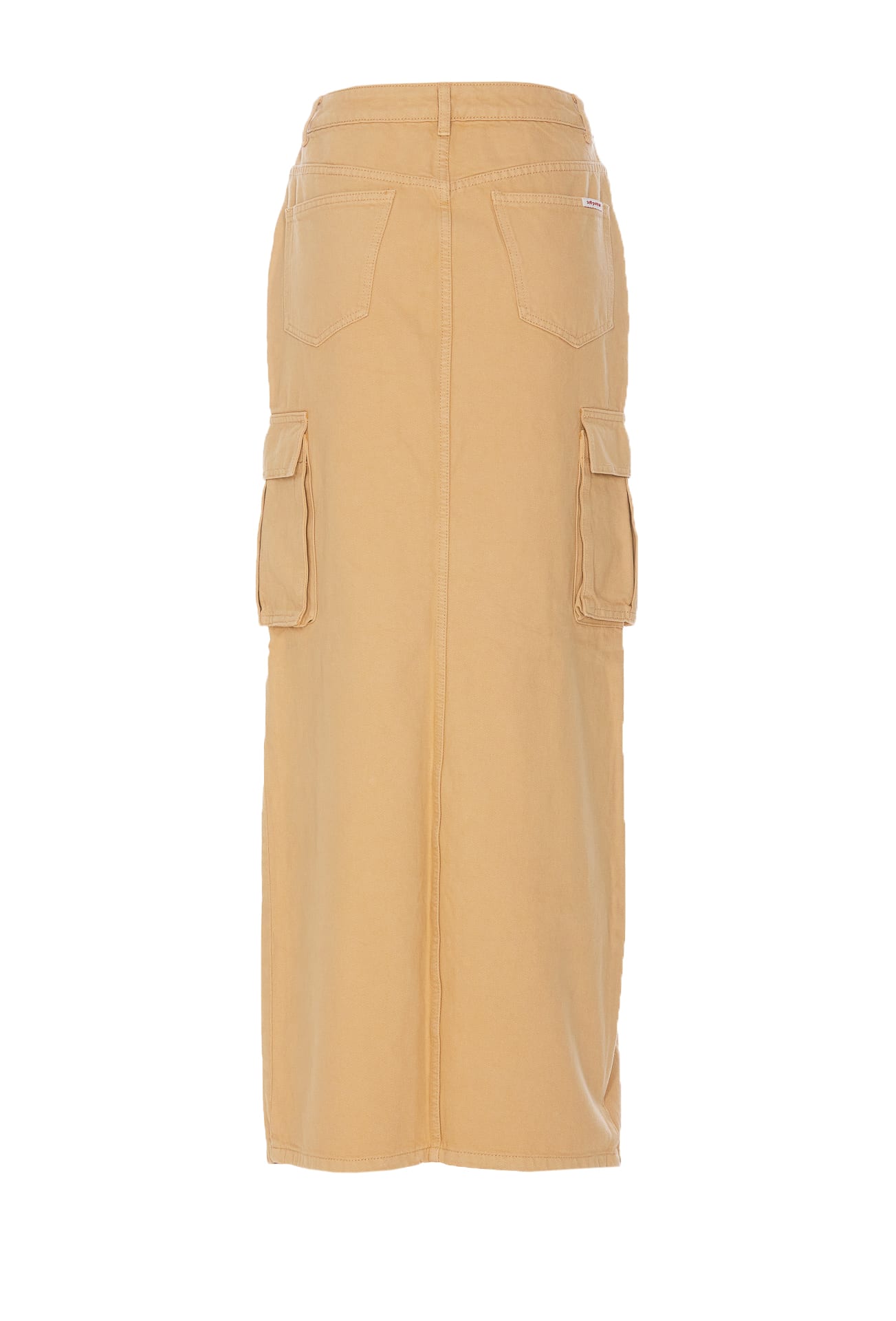 Shop Self-portrait Embellished Denim Cargo Maxi Skirt In Beige