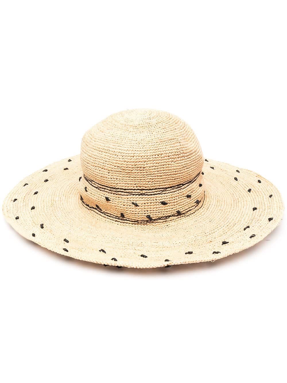 Parosh Straw Hat With Polka Dot Embroidery