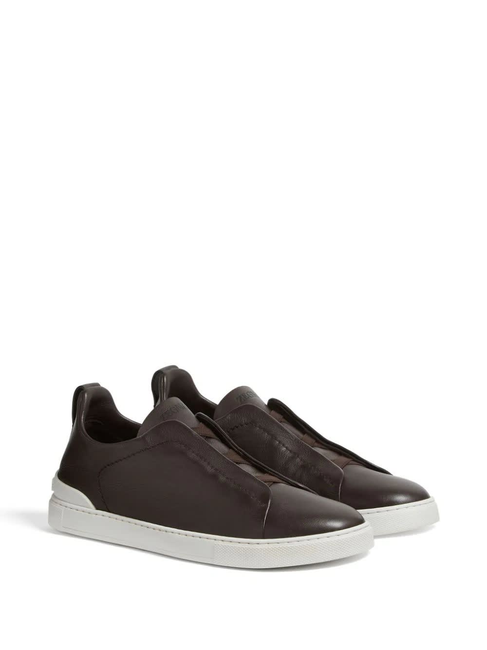 Shop Zegna Triple Stitch Secondskin Sneakers In Dark Brown