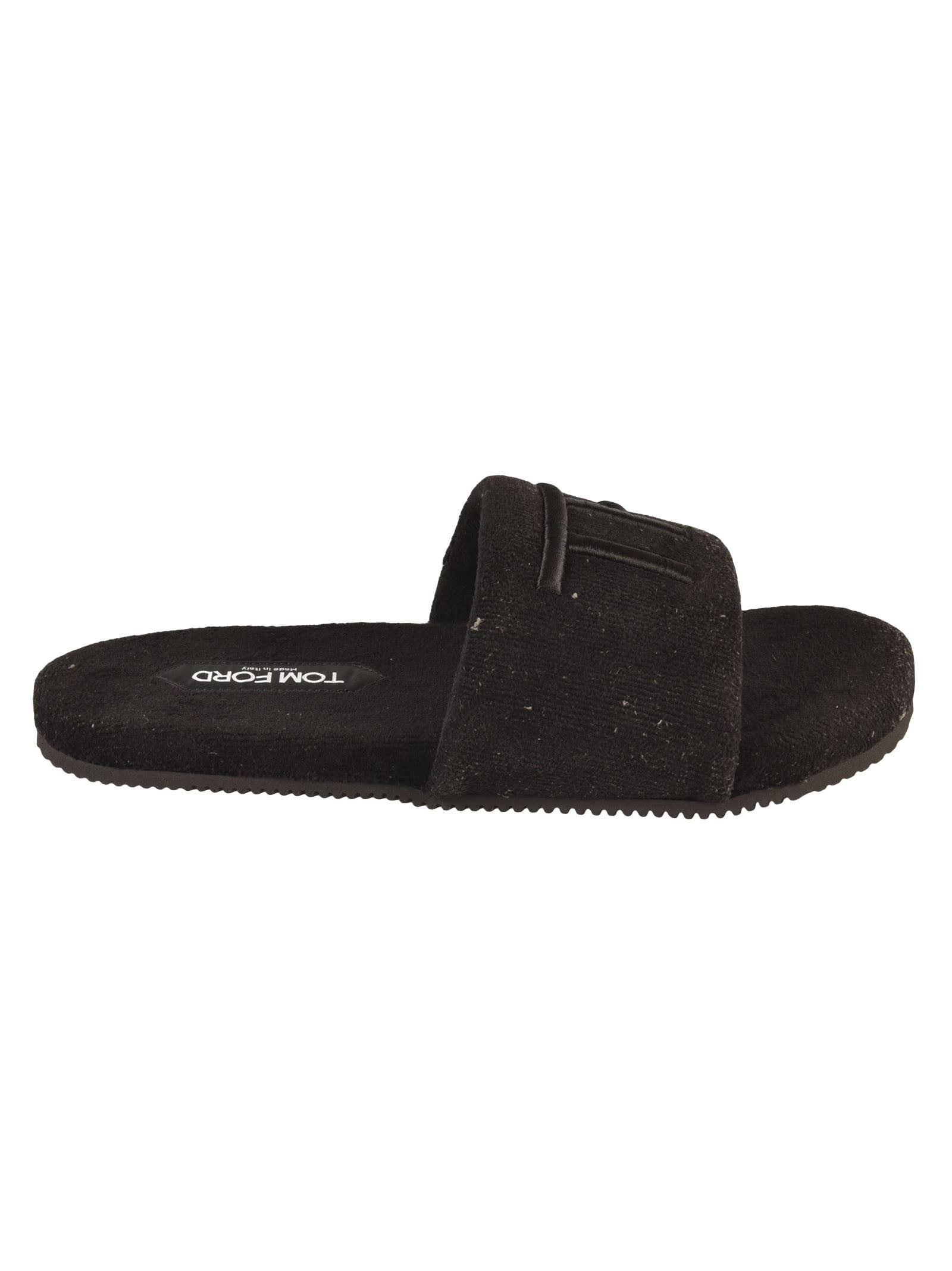Tom Ford Logo Embroidered Knit Sliders In Black