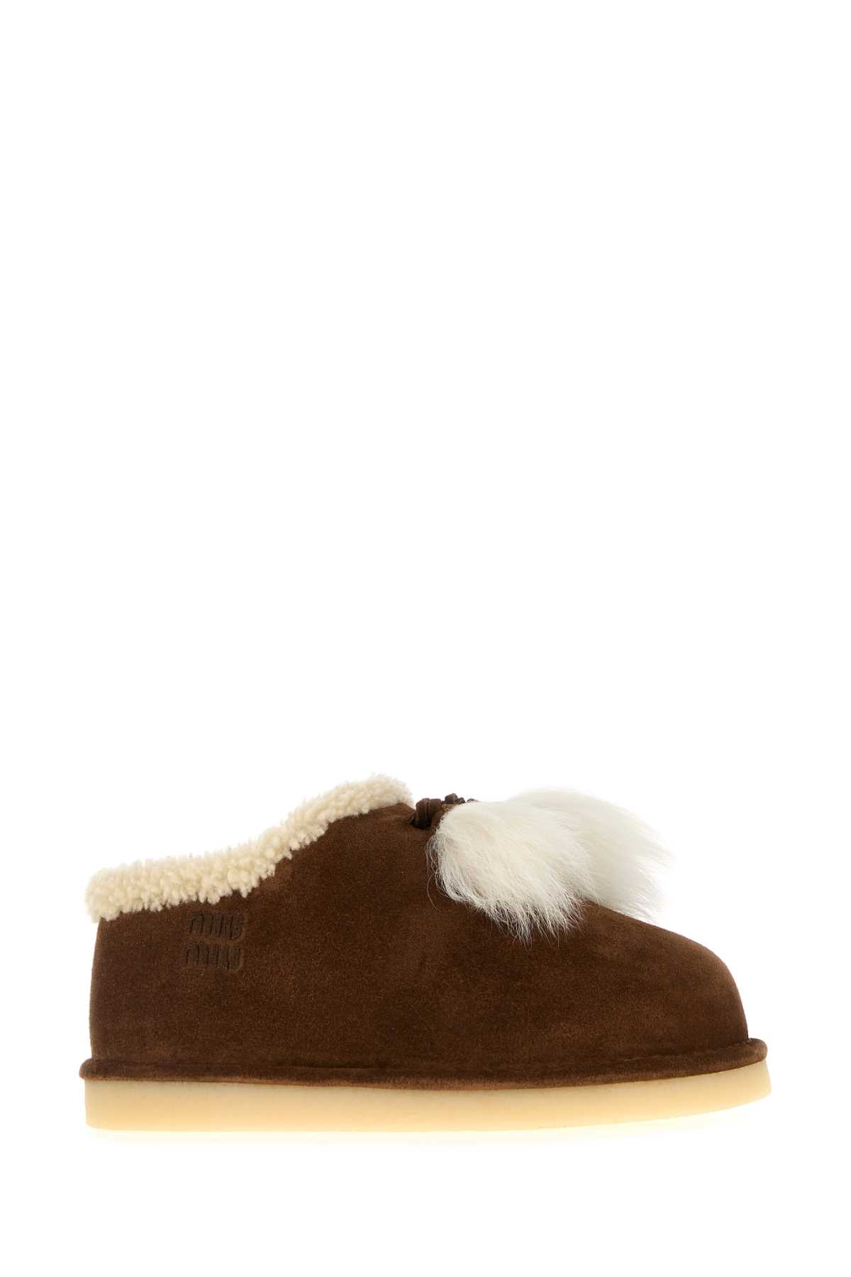 Miu Miu Suede Ankle Loafers Fur Trim In Brown