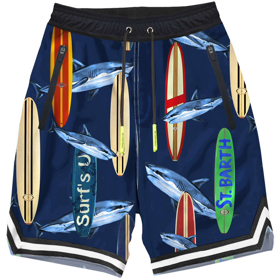 MC2 Saint Barth Shark Attack Print Boy Swim Shorts With Tape Finish
