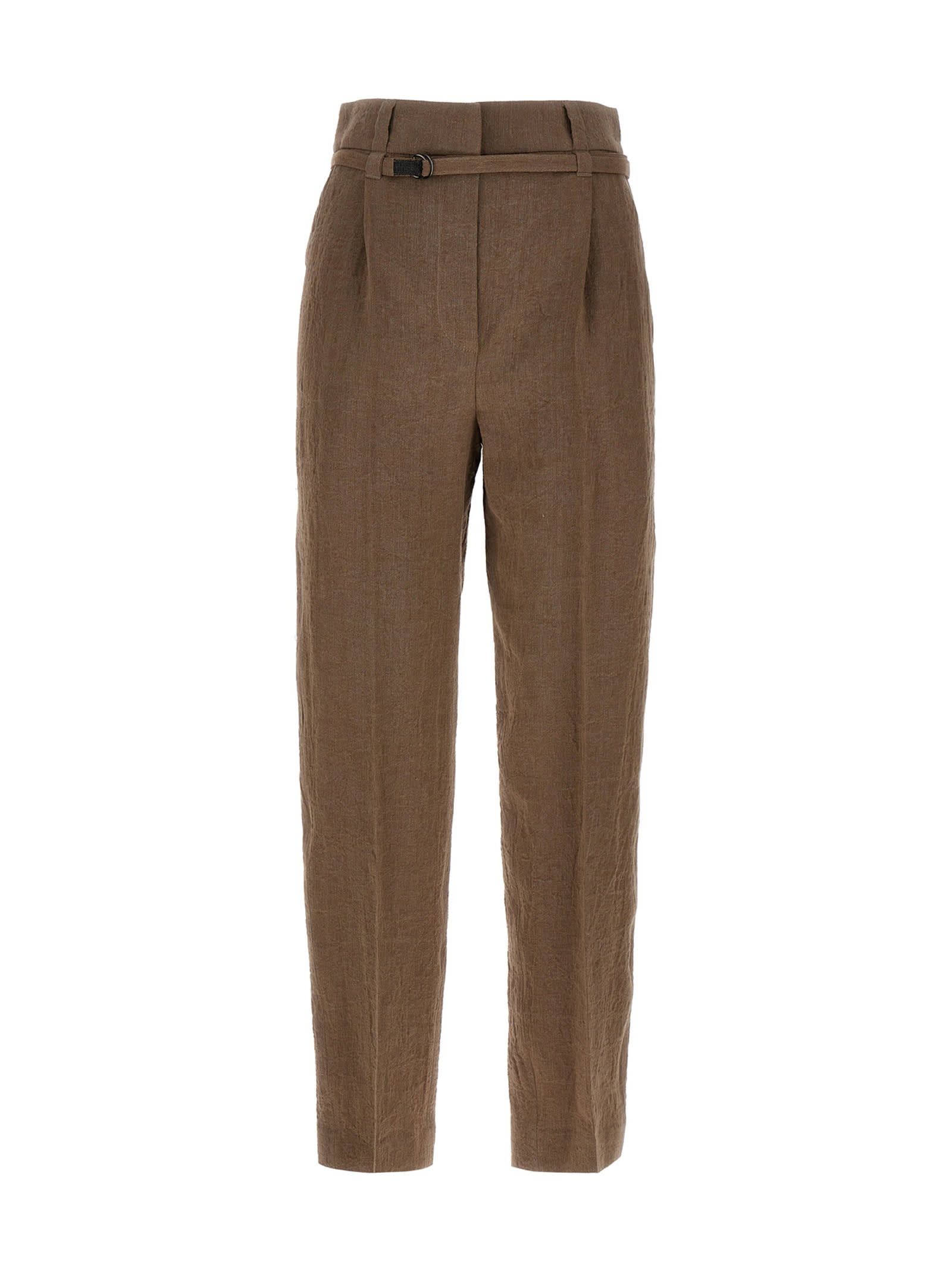 Brunello Cucinelli Belted-waist Tapered-leg Trousers In Gray