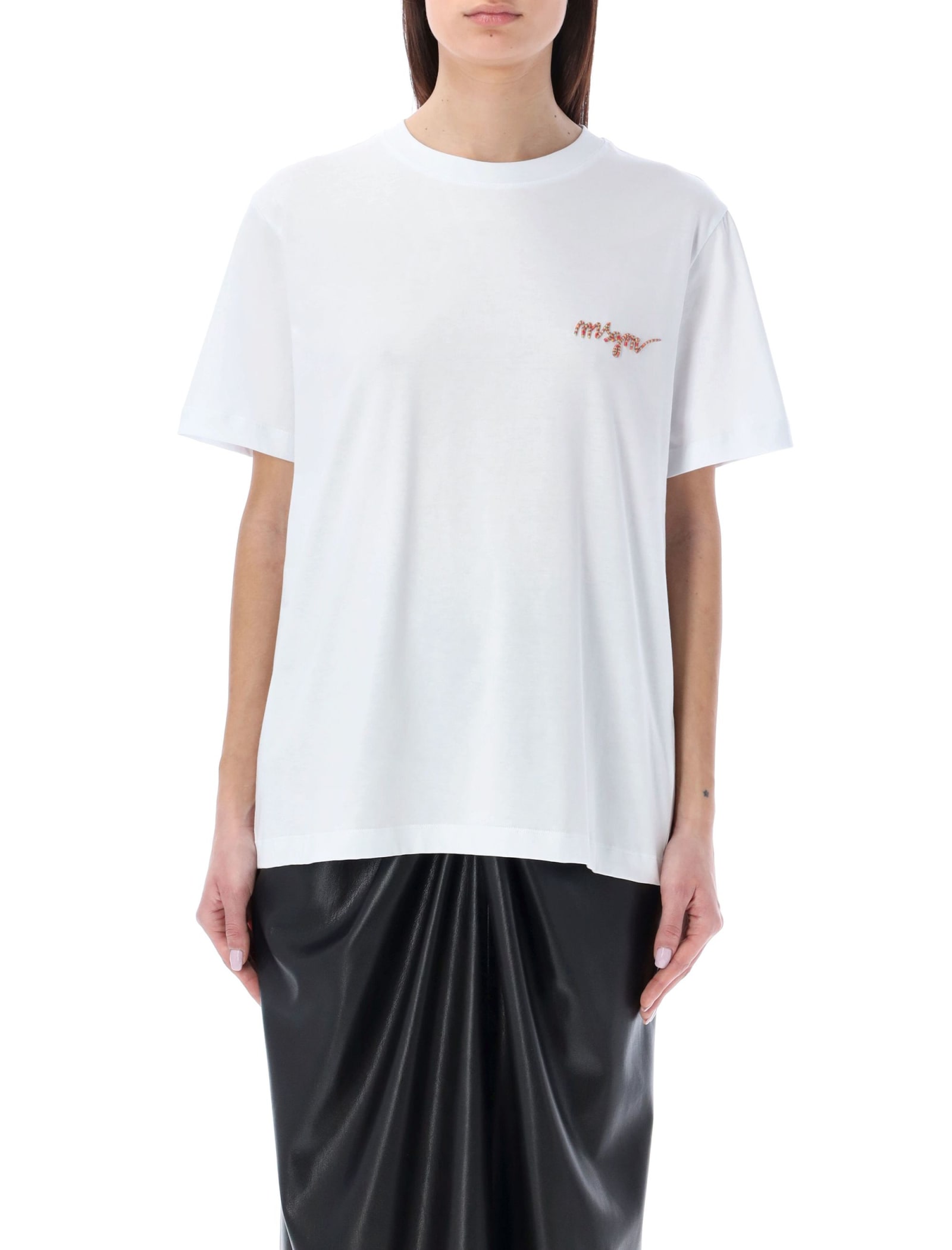 Msgm Embroidered Logo Short-sleeve T-shirt In Optical White