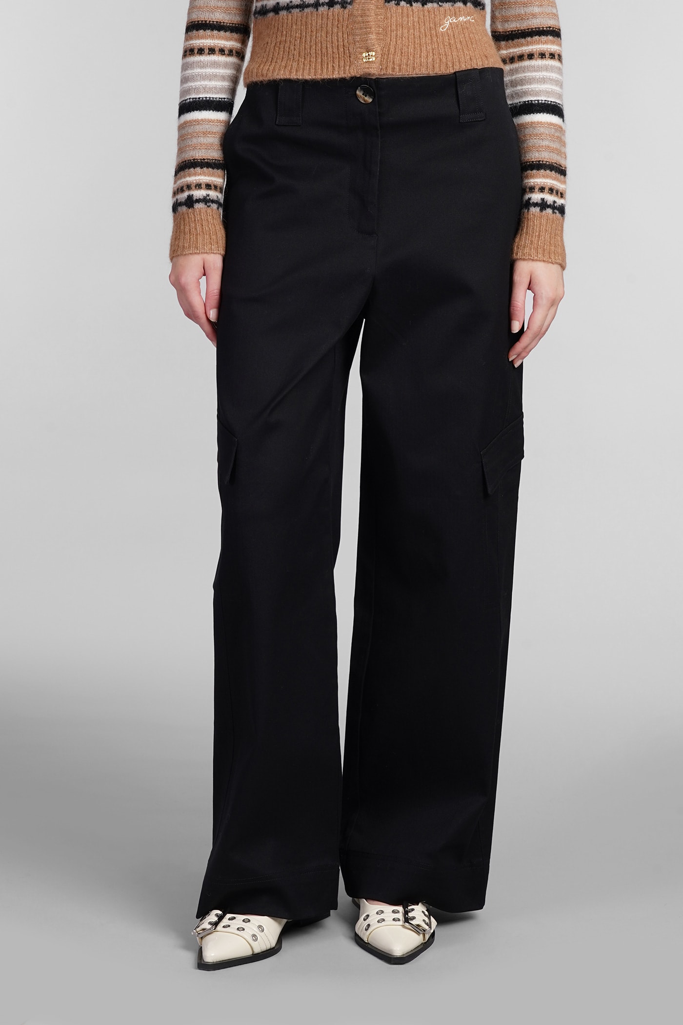 Shop Ganni Pants In Black Cotton