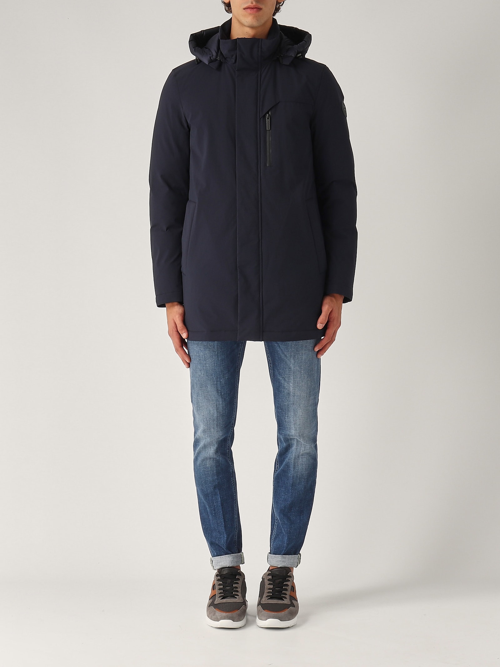 Shop Woolrich Mountain Parka Down Stretch Raincoat In Blu