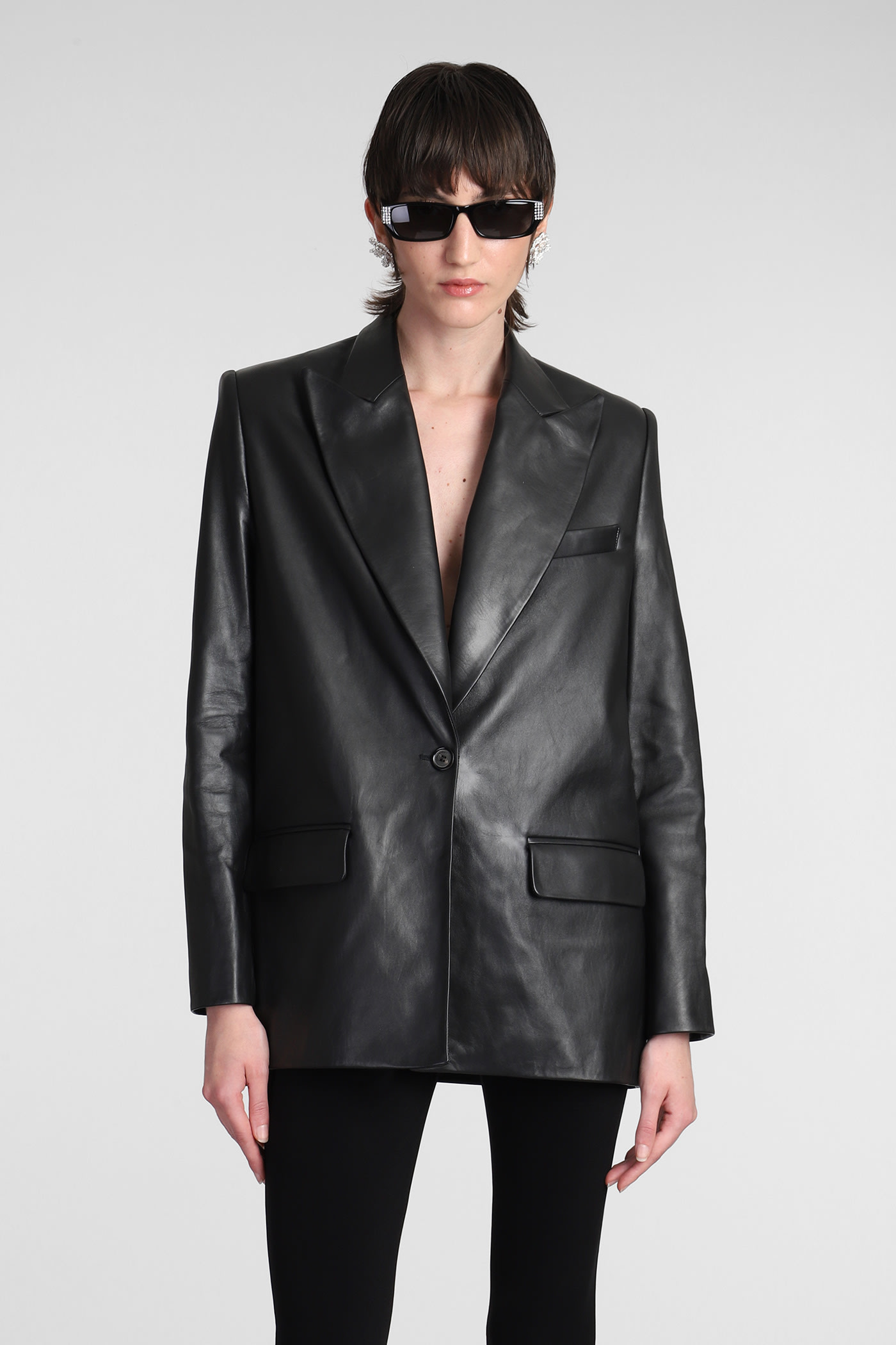 Magda Butrym Leather Blazer Jacket In Black